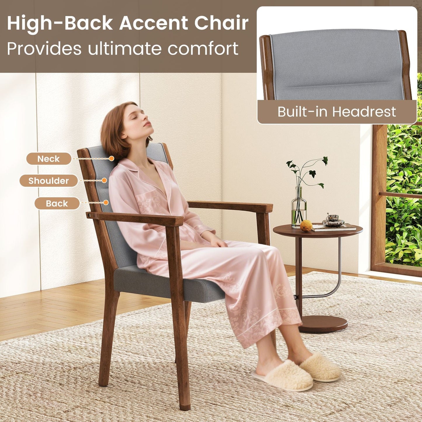 Upholstered Wooden Accent Chairs Set of 2 with High Back and Soft Cushion - DelightsDownSouth