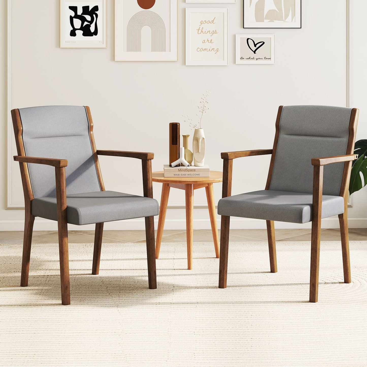 Upholstered Wooden Accent Chairs Set of 2 with High Back and Soft Cushion - DelightsDownSouth