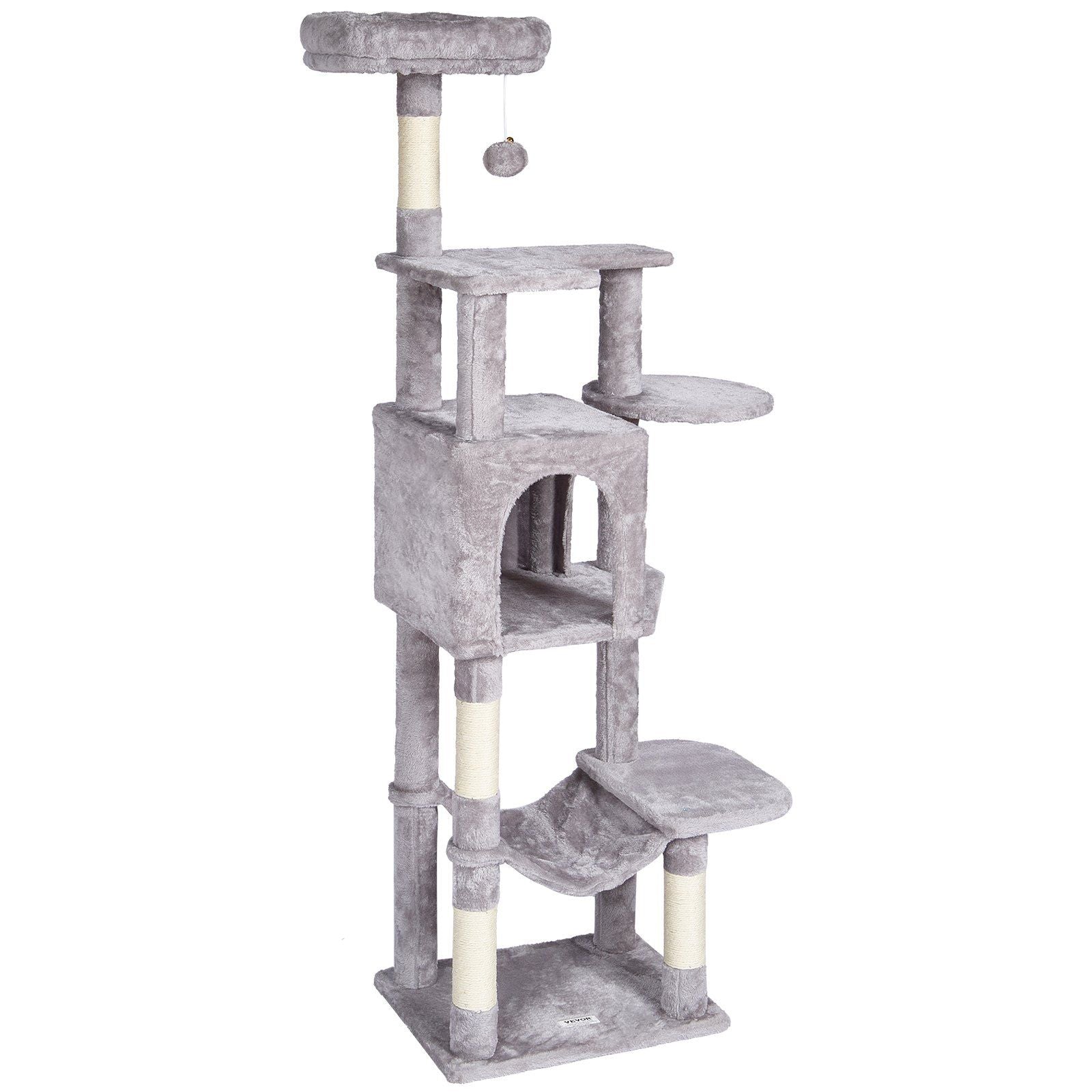 VEVOR Cat Tree 60.6" Cat Tower with Cat Condo Sisal Scratching Post Light Grey - DelightsDownSouth