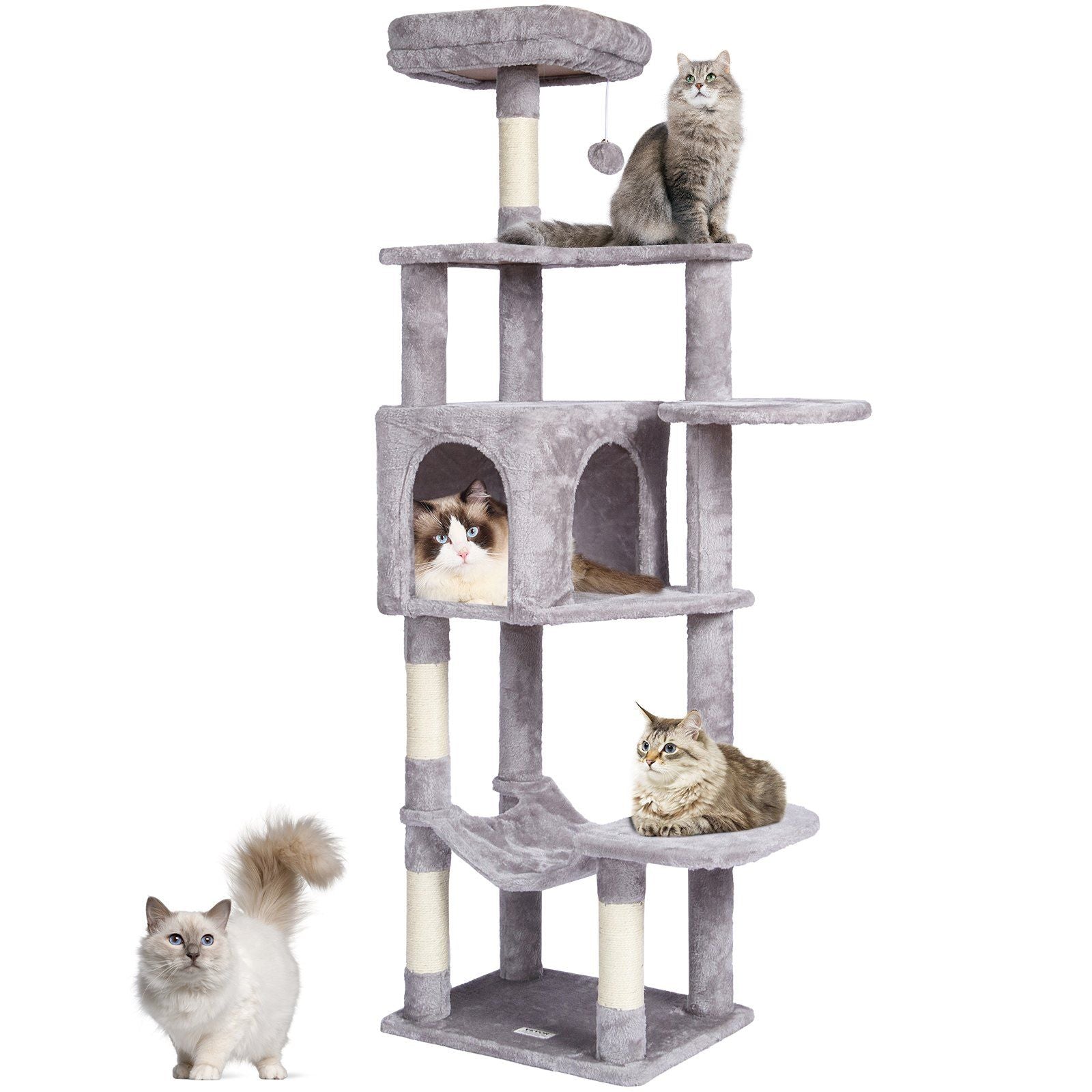 VEVOR Cat Tree 60.6" Cat Tower with Cat Condo Sisal Scratching Post Light Grey - DelightsDownSouth