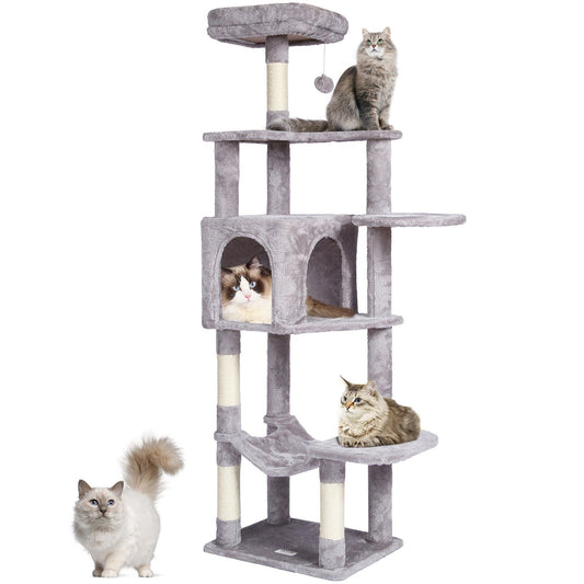 VEVOR Cat Tree 60.6" Cat Tower with Cat Condo Sisal Scratching Post Light Grey - DelightsDownSouth