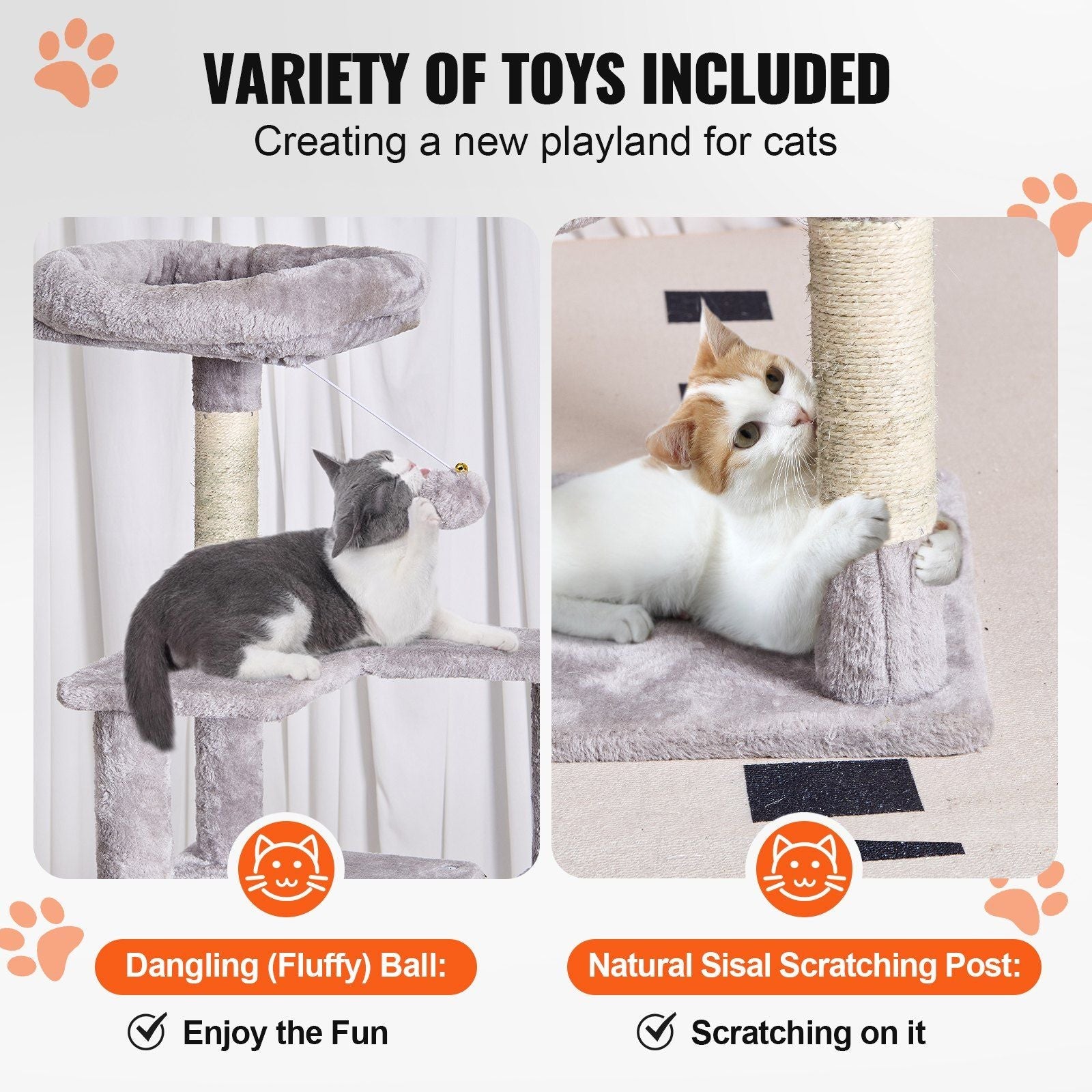 VEVOR Cat Tree 60.6" Cat Tower with Cat Condo Sisal Scratching Post Light Grey - DelightsDownSouth