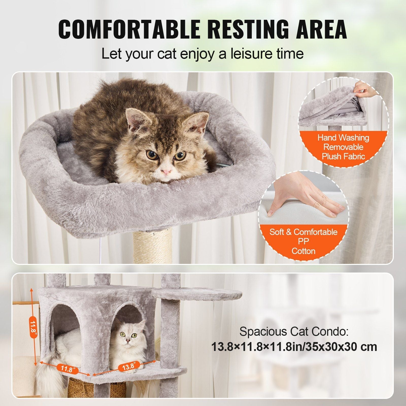 VEVOR Cat Tree 60.6" Cat Tower with Cat Condo Sisal Scratching Post Light Grey - DelightsDownSouth