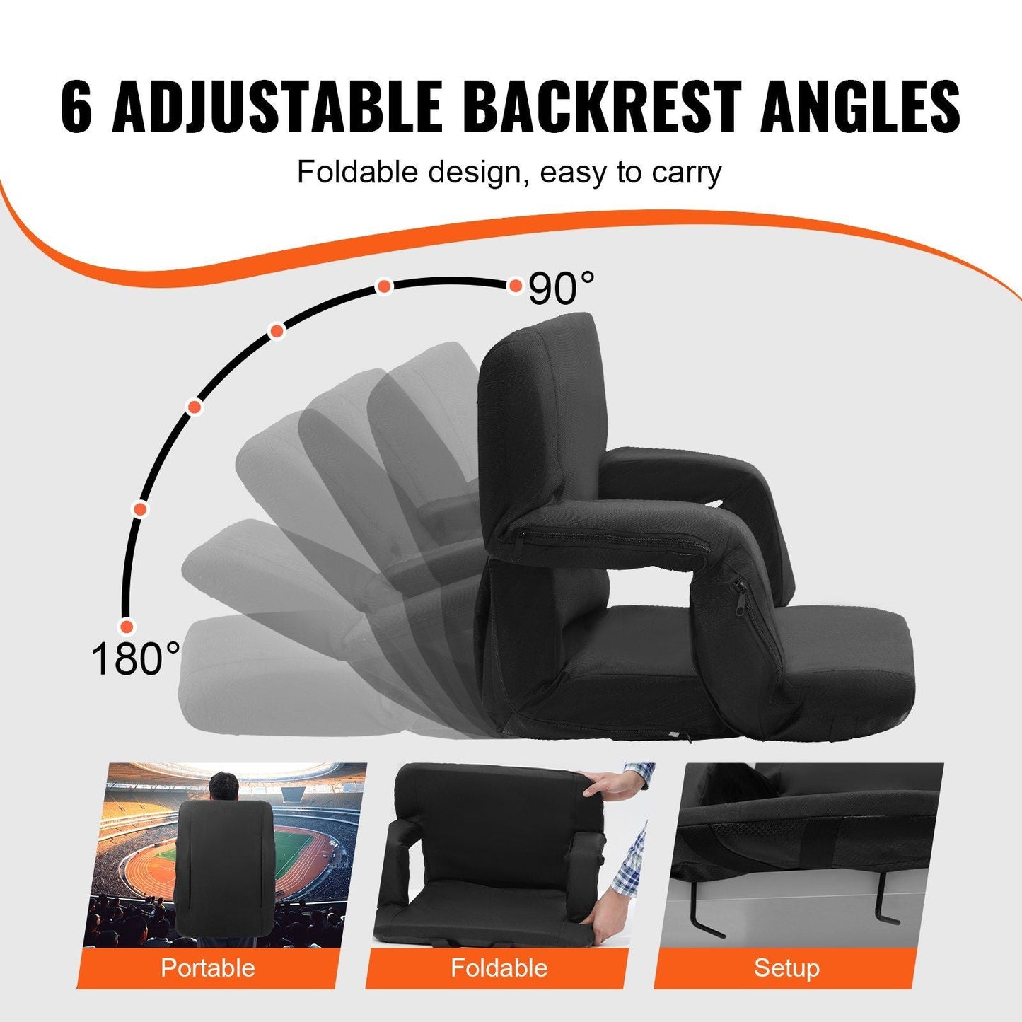 VEVOR Double Heated Stadium Seat with Back Support, 3 Level Heating Wide Bleacher Seat, Folding Portable Padded Reclining Chair with Hook Pocket Cupholder, Ideal for Sport Event Beach Camping Concert - DelightsDownSouth