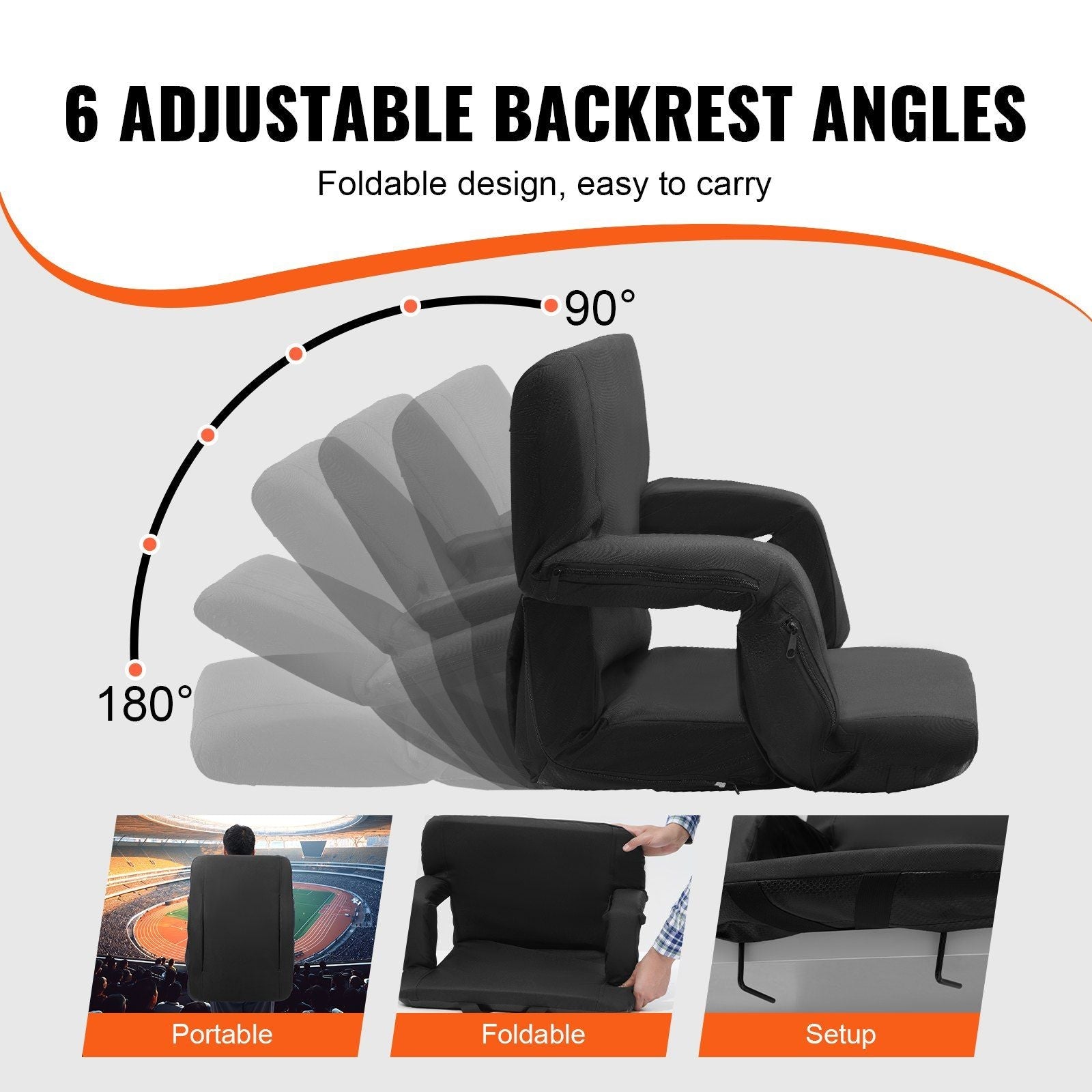 VEVOR Double Heated Stadium Seat with Back Support, 3 Level Heating Wide Bleacher Seat, Folding Portable Padded Reclining Chair with Hook Pocket Cupholder, Ideal for Sport Event Beach Camping Concert - DelightsDownSouth