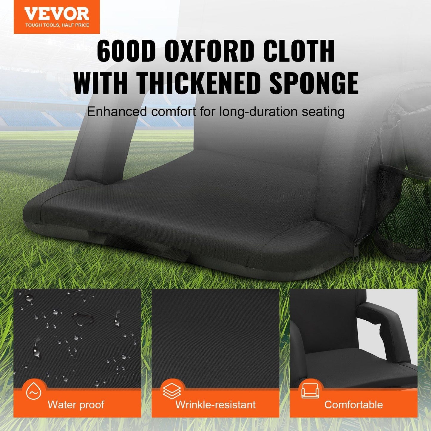 VEVOR Double Heated Stadium Seat with Back Support, 3 Level Heating Wide Bleacher Seat, Folding Portable Padded Reclining Chair with Hook Pocket Cupholder, Ideal for Sport Event Beach Camping Concert - DelightsDownSouth