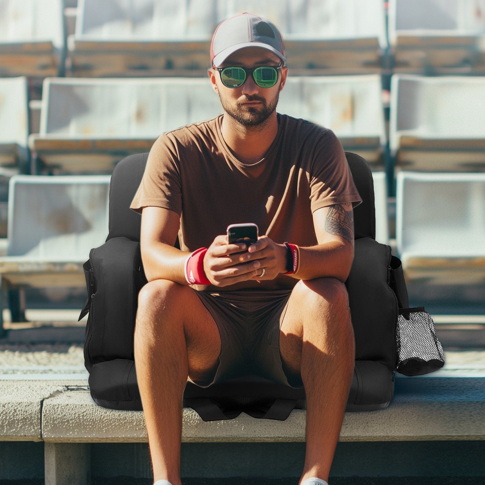 VEVOR Double Heated Stadium Seat with Back Support, 3 Level Heating Wide Bleacher Seat, Folding Portable Padded Reclining Chair with Hook Pocket Cupholder, Ideal for Sport Event Beach Camping Concert - DelightsDownSouth