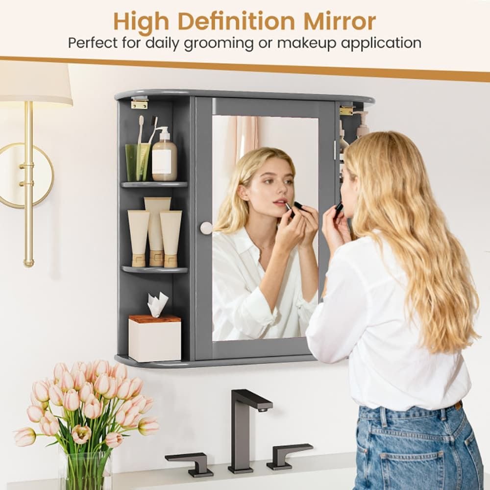 Wall - Mounted Bathroom Mirror Cabinet with Storage Shelves - DelightsDownSouth