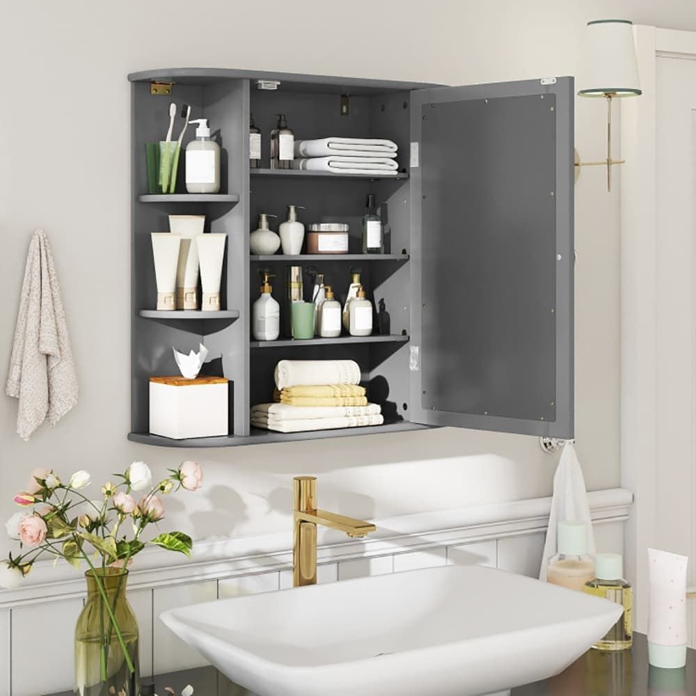 Wall - Mounted Bathroom Mirror Cabinet with Storage Shelves - DelightsDownSouth