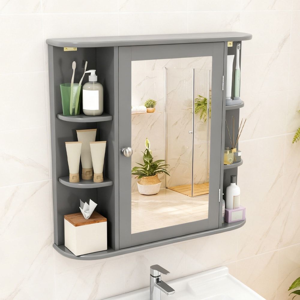 Wall - Mounted Bathroom Mirror Cabinet with Storage Shelves - DelightsDownSouth