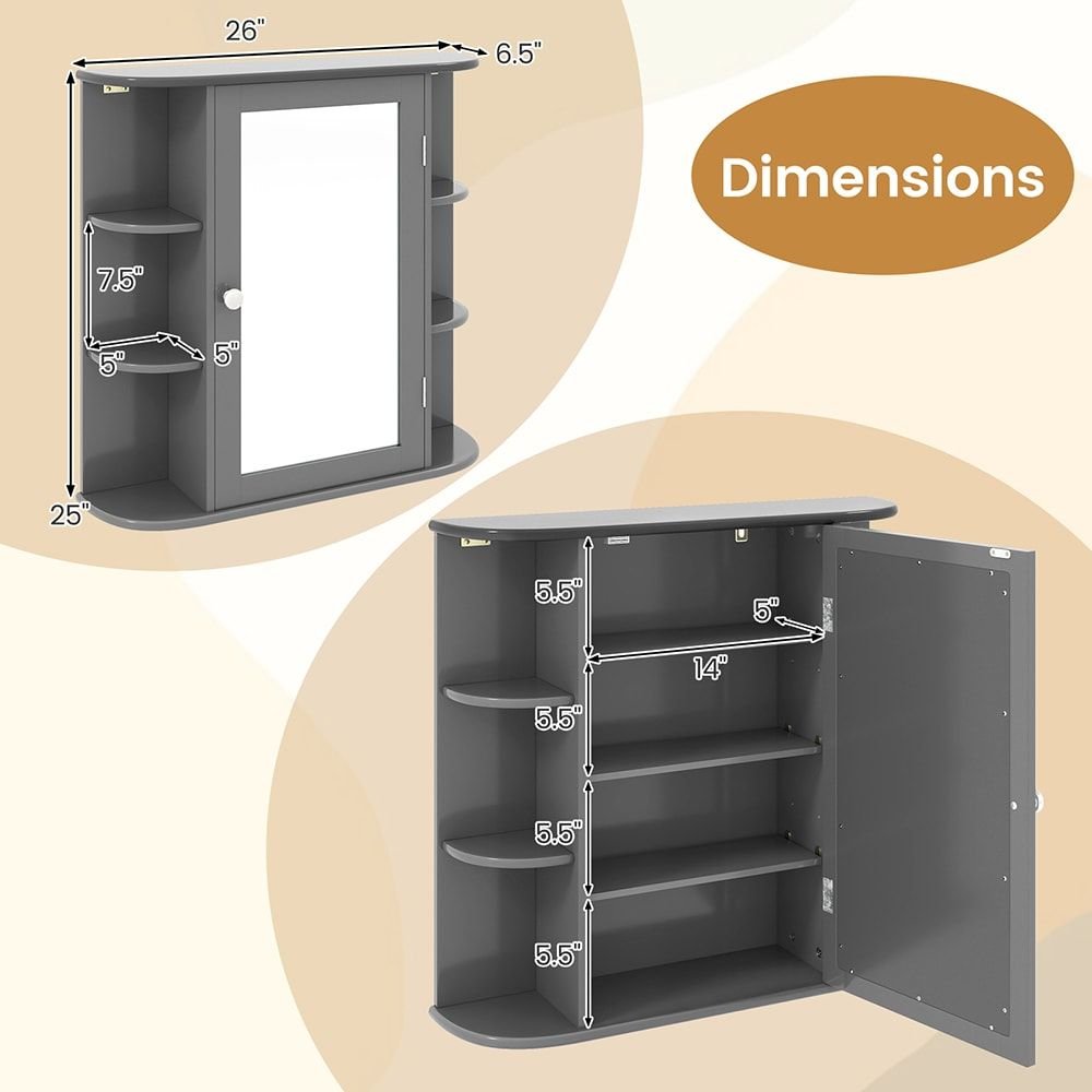 Wall - Mounted Bathroom Mirror Cabinet with Storage Shelves - DelightsDownSouth