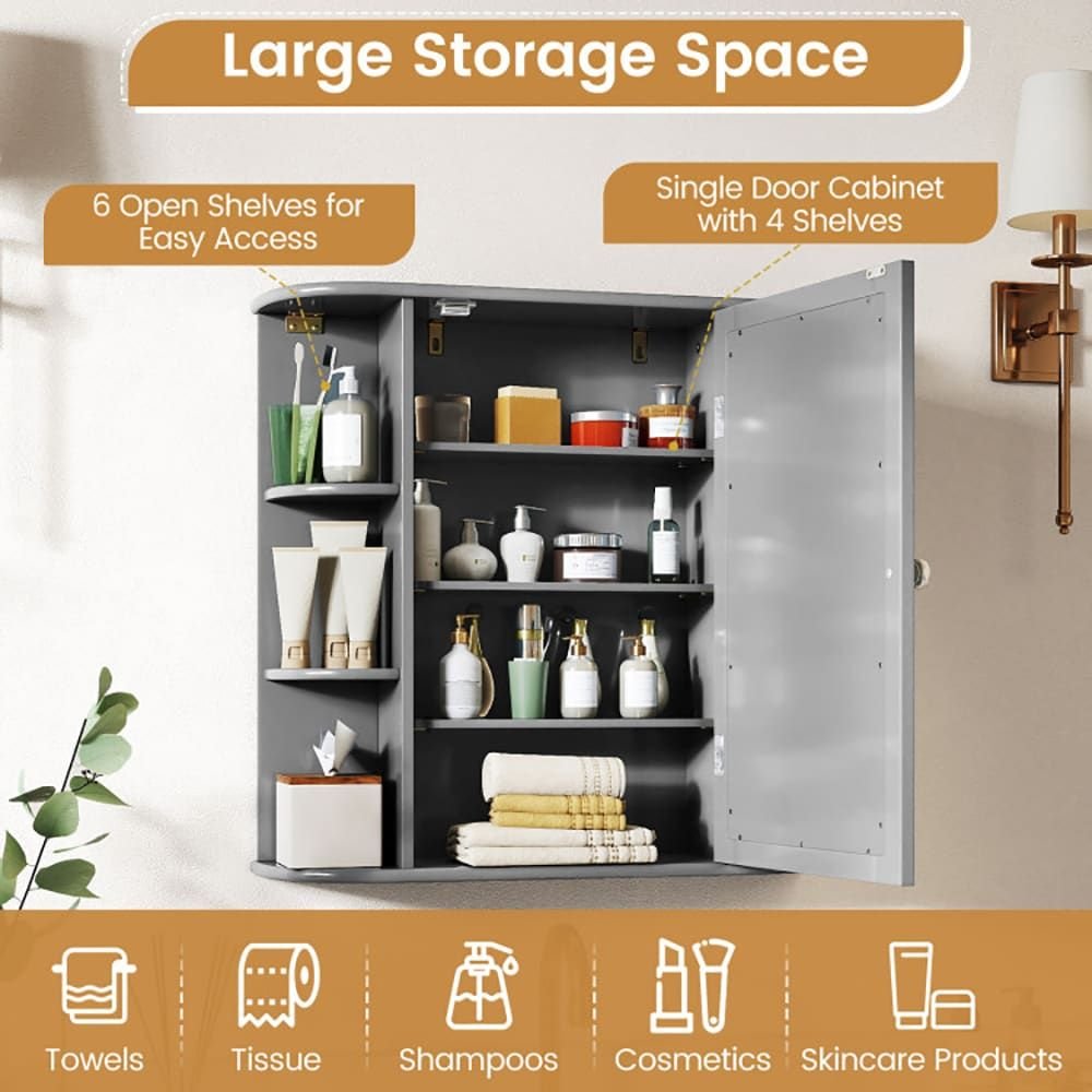Wall - Mounted Bathroom Mirror Cabinet with Storage Shelves - DelightsDownSouth