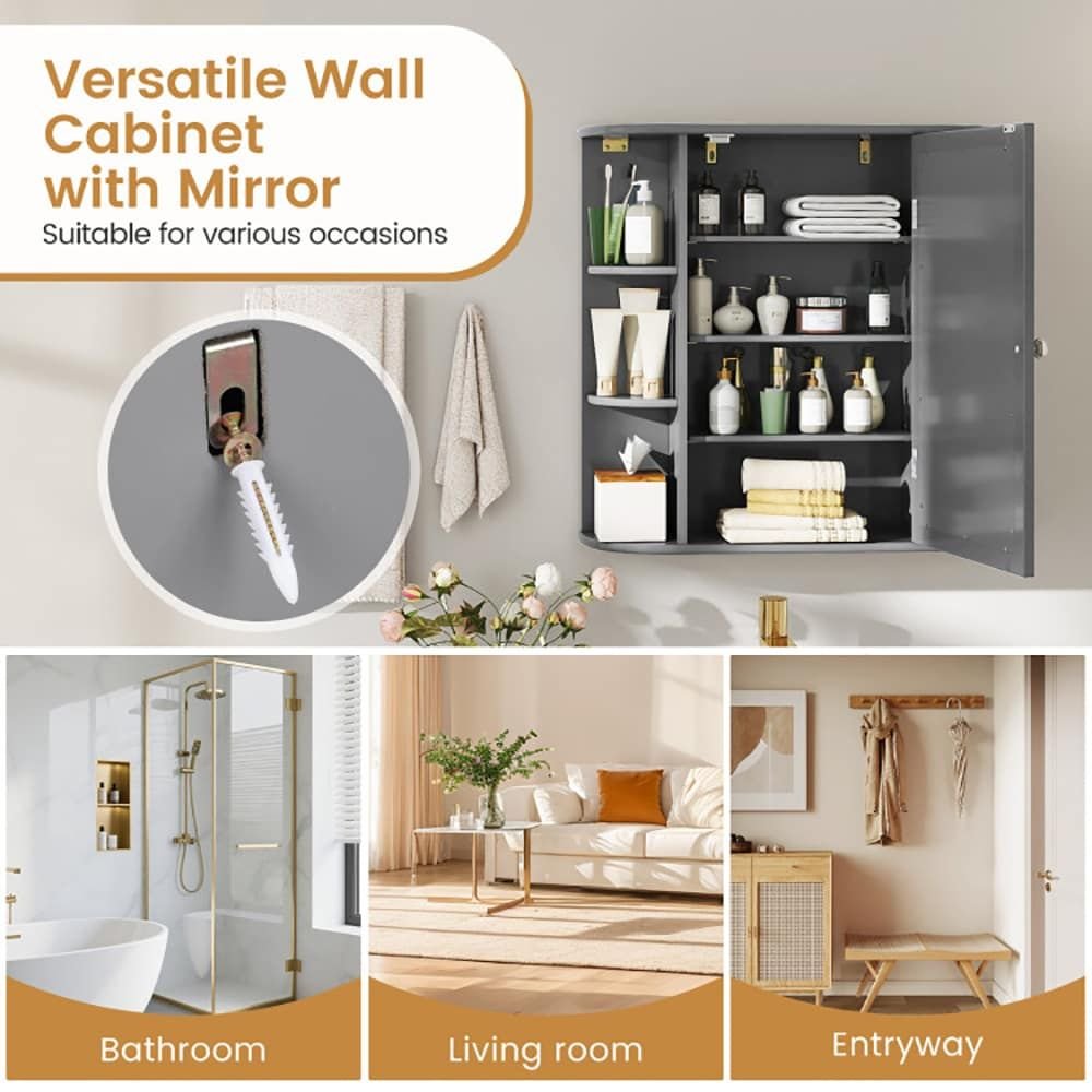 Wall - Mounted Bathroom Mirror Cabinet with Storage Shelves - DelightsDownSouth