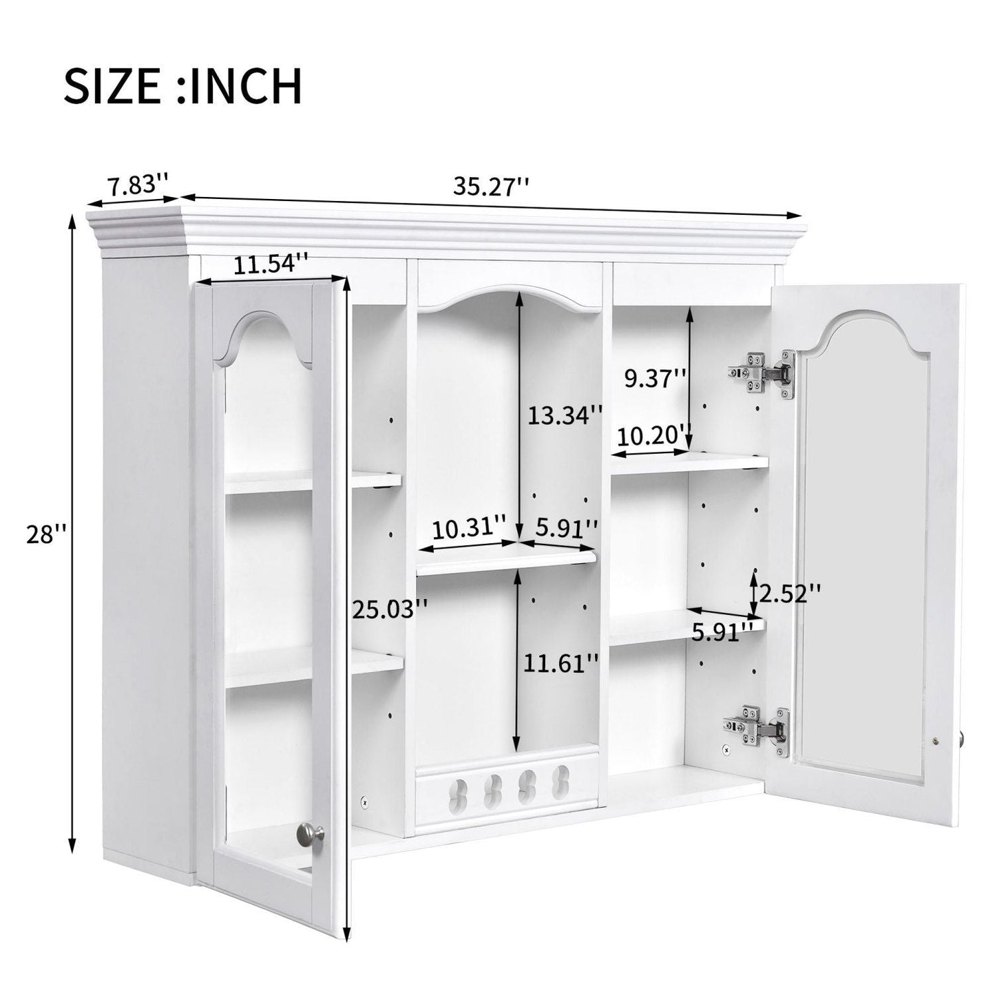 Wall Mounted Medicine Cabinet, Bathroom Wall Cabinet with 2 Glass Doors, Over The Toilet Space Saver Storage Cabinet with Ample Storage, White - DelightsDownSouth
