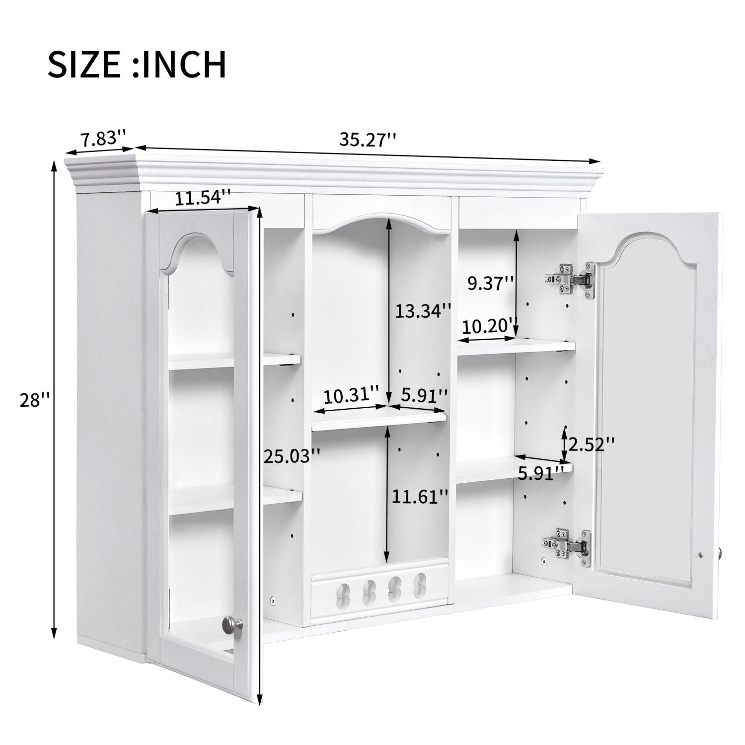 Wall Mounted Medicine Cabinet, Bathroom Wall Cabinet with 2 Glass Doors, Over The Toilet Space Saver Storage Cabinet with Ample Storage, White - DelightsDownSouth