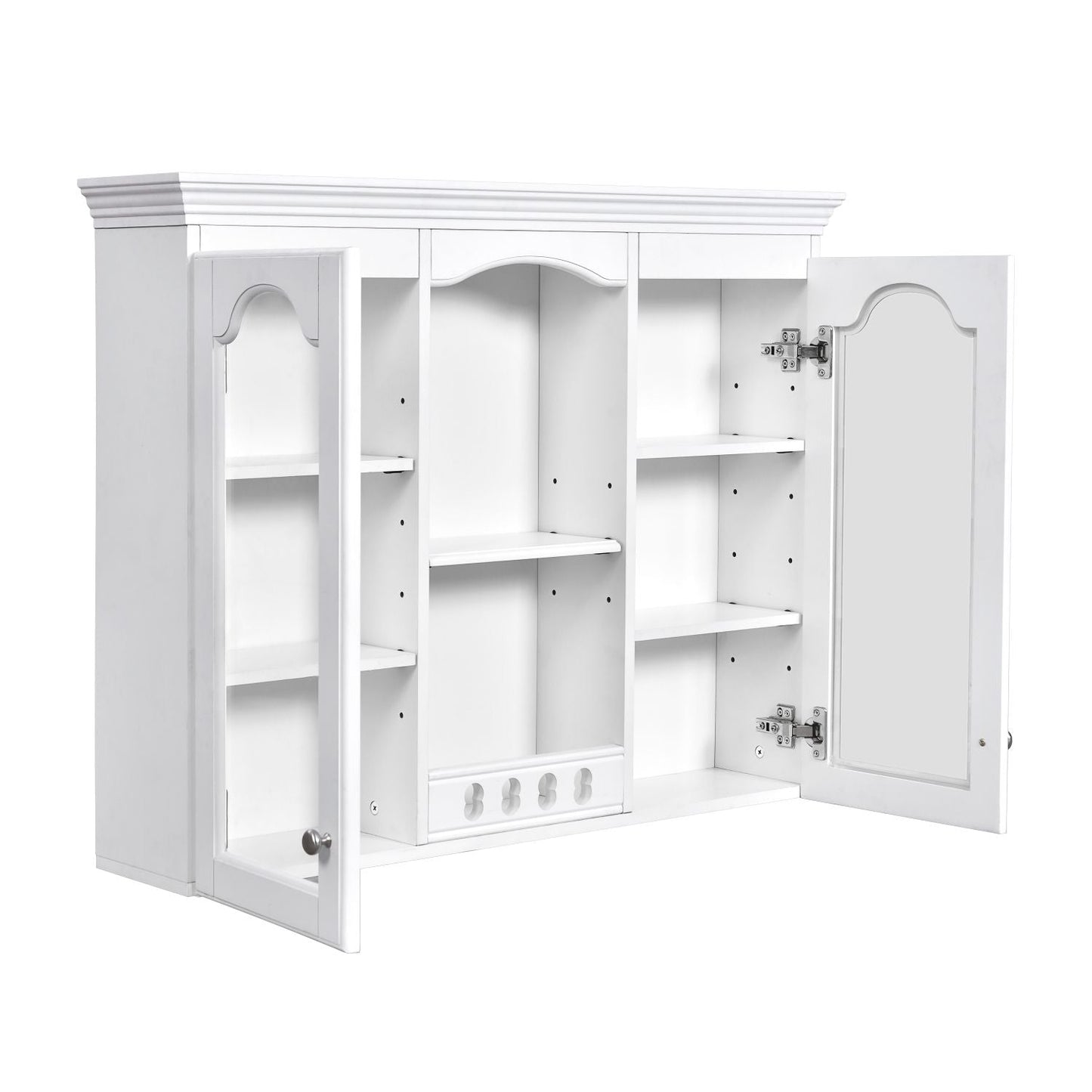 Wall Mounted Medicine Cabinet, Bathroom Wall Cabinet with 2 Glass Doors, Over The Toilet Space Saver Storage Cabinet with Ample Storage, White - DelightsDownSouth