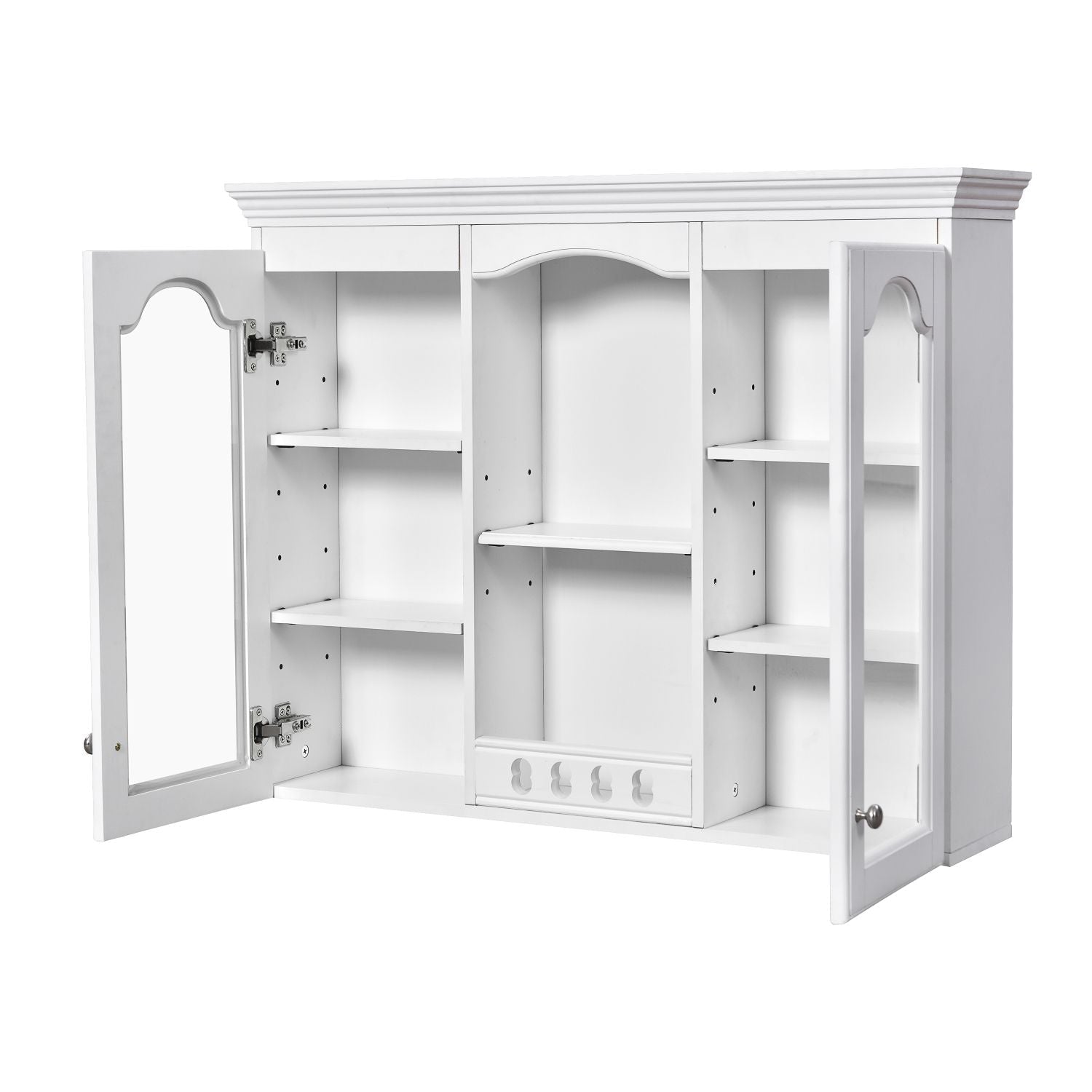 Wall Mounted Medicine Cabinet, Bathroom Wall Cabinet with 2 Glass Doors, Over The Toilet Space Saver Storage Cabinet with Ample Storage, White - DelightsDownSouth