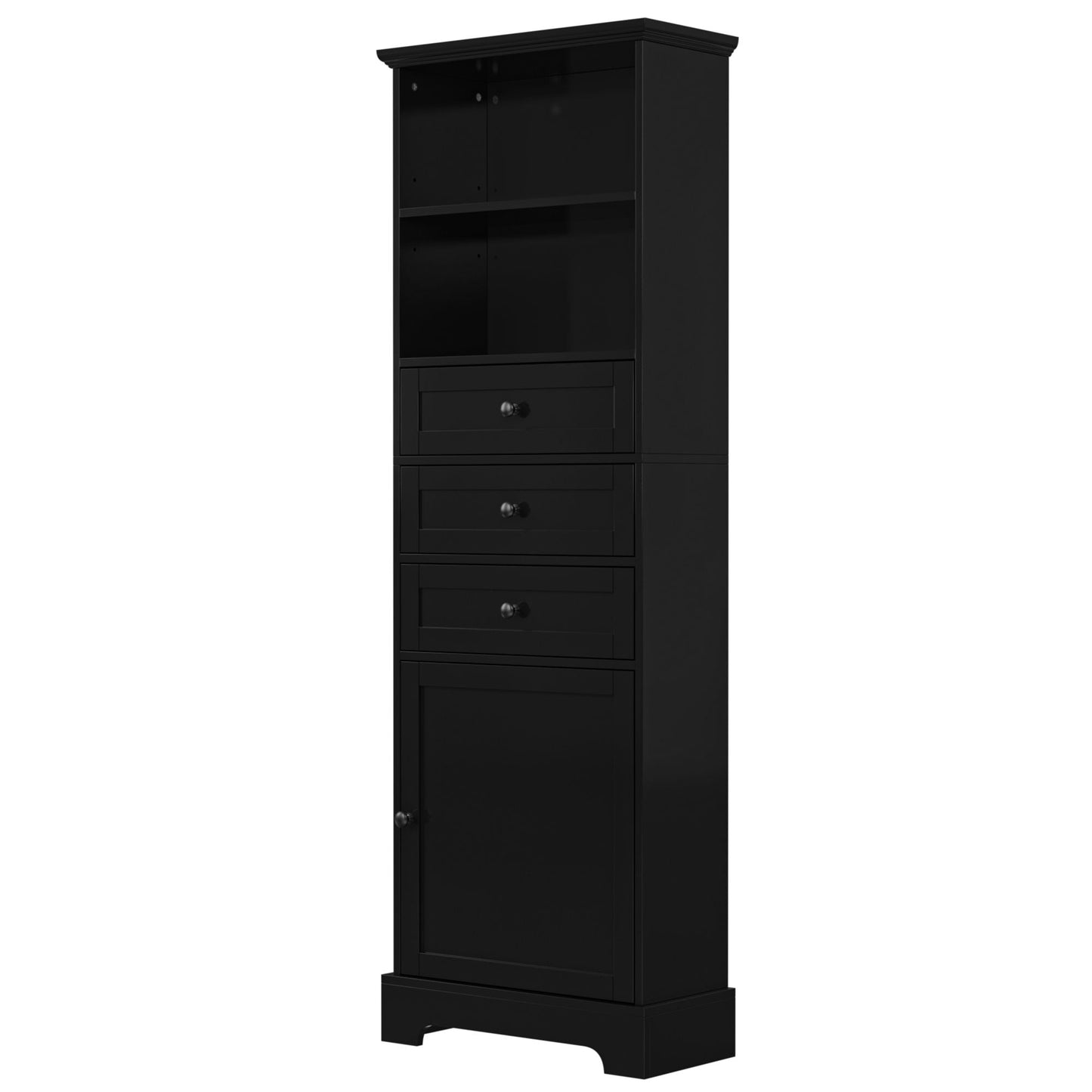 White Tall Storage Cabinet with 3 Drawers and Adjustable Shelves for Bathroom, Study, Office and Interior, MDF Board with Painted Finish - DelightsDownSouth