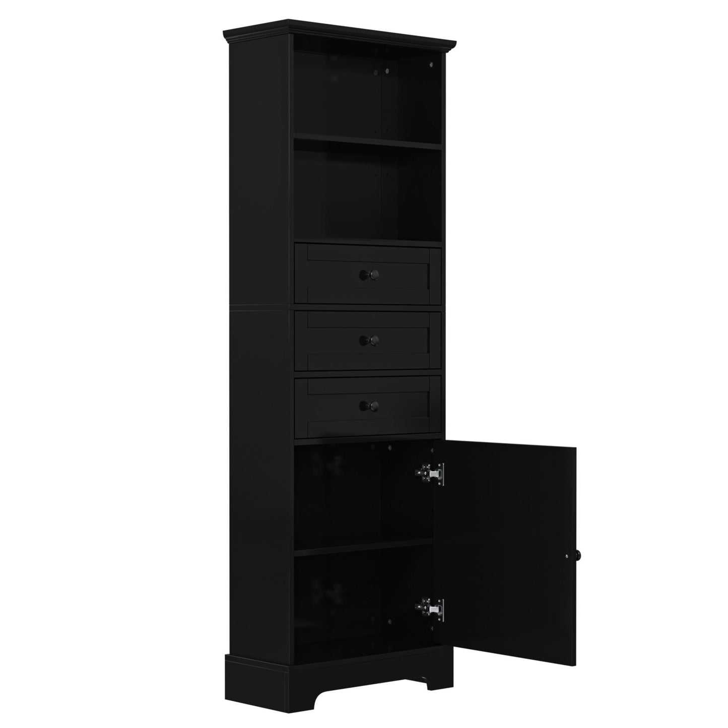 White Tall Storage Cabinet with 3 Drawers and Adjustable Shelves for Bathroom, Study, Office and Interior, MDF Board with Painted Finish - DelightsDownSouth