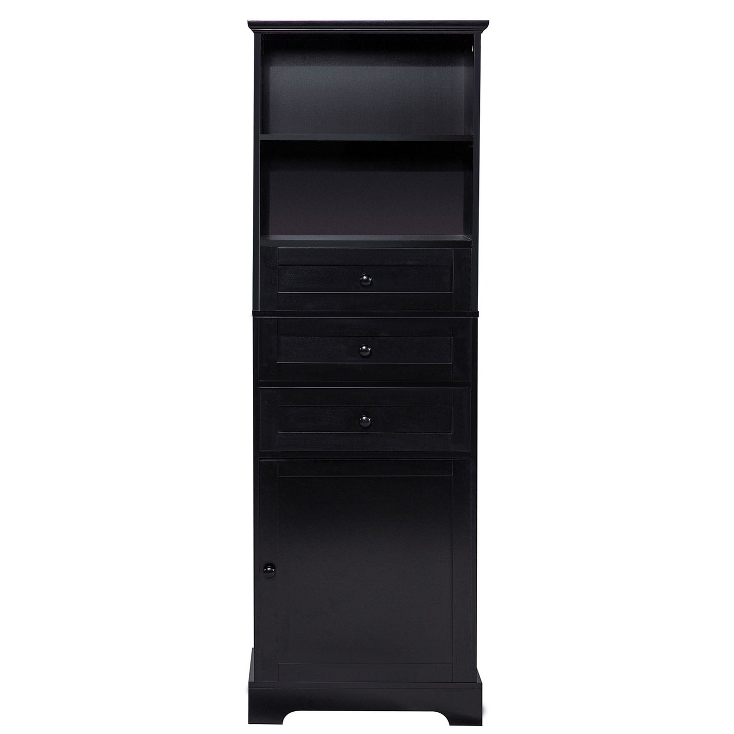 White Tall Storage Cabinet with 3 Drawers and Adjustable Shelves for Bathroom, Study, Office and Interior, MDF Board with Painted Finish - DelightsDownSouth