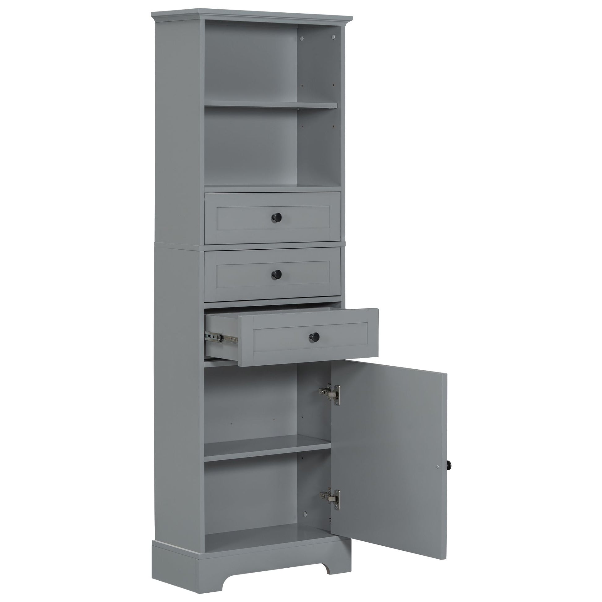 White Tall Storage Cabinet with 3 Drawers and Adjustable Shelves for Bathroom, Study, Office and Interior, MDF Board with Painted Finish - DelightsDownSouth
