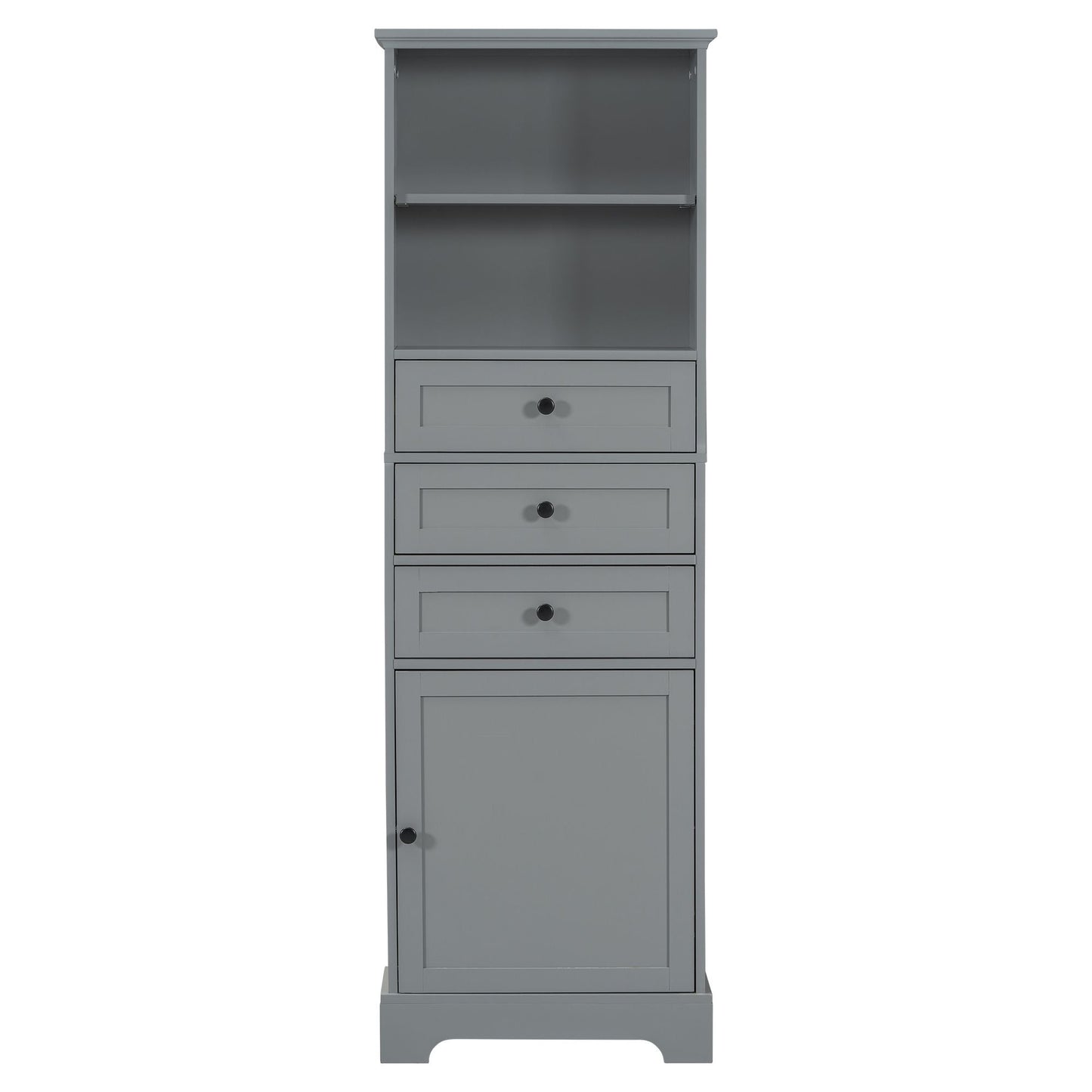 White Tall Storage Cabinet with 3 Drawers and Adjustable Shelves for Bathroom, Study, Office and Interior, MDF Board with Painted Finish - DelightsDownSouth