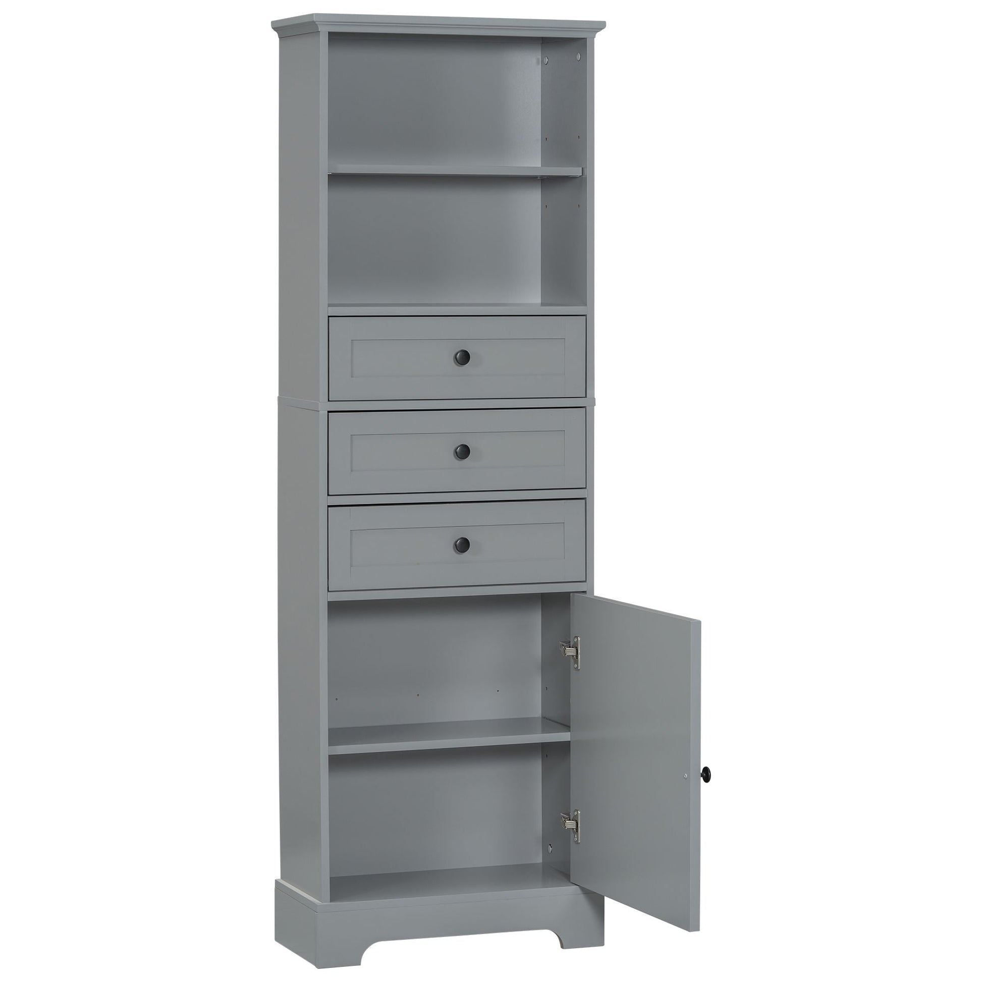 White Tall Storage Cabinet with 3 Drawers and Adjustable Shelves for Bathroom, Study, Office and Interior, MDF Board with Painted Finish - DelightsDownSouth