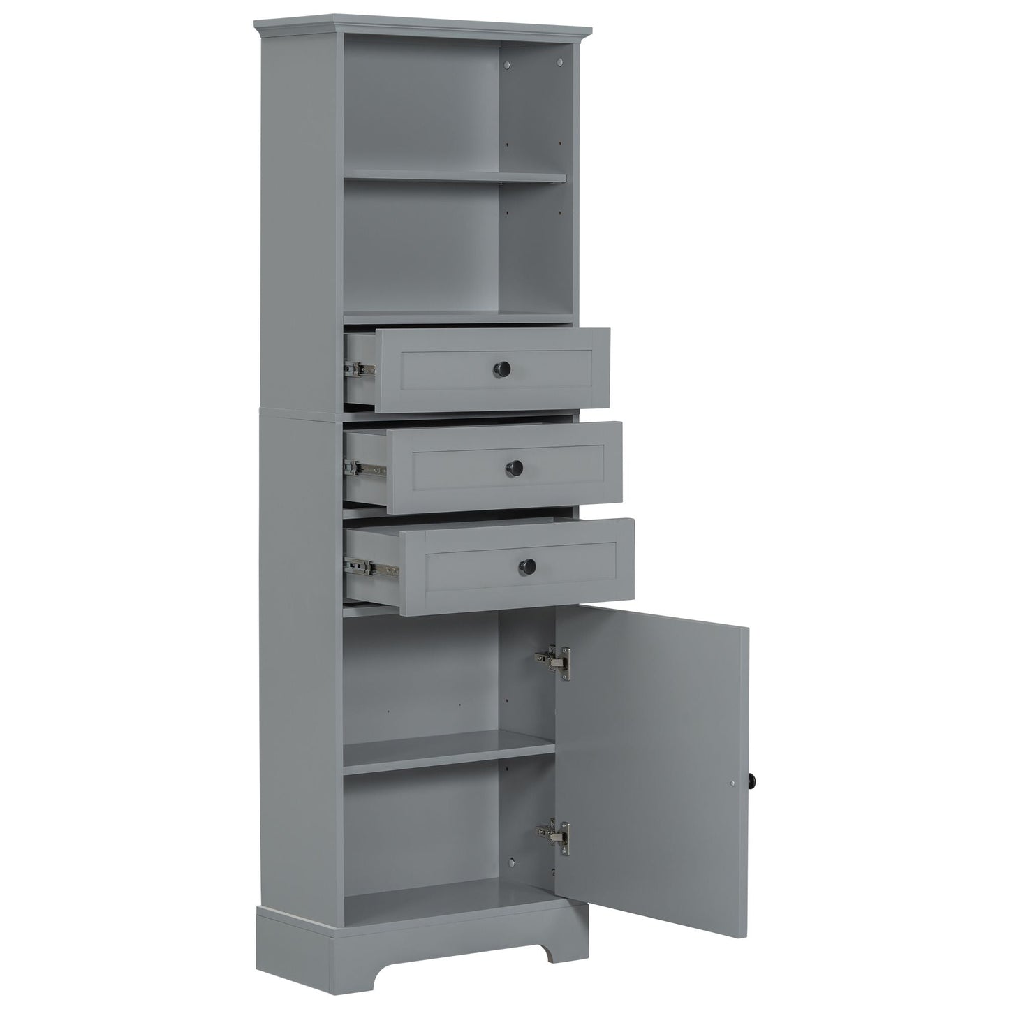 White Tall Storage Cabinet with 3 Drawers and Adjustable Shelves for Bathroom, Study, Office and Interior, MDF Board with Painted Finish - DelightsDownSouth