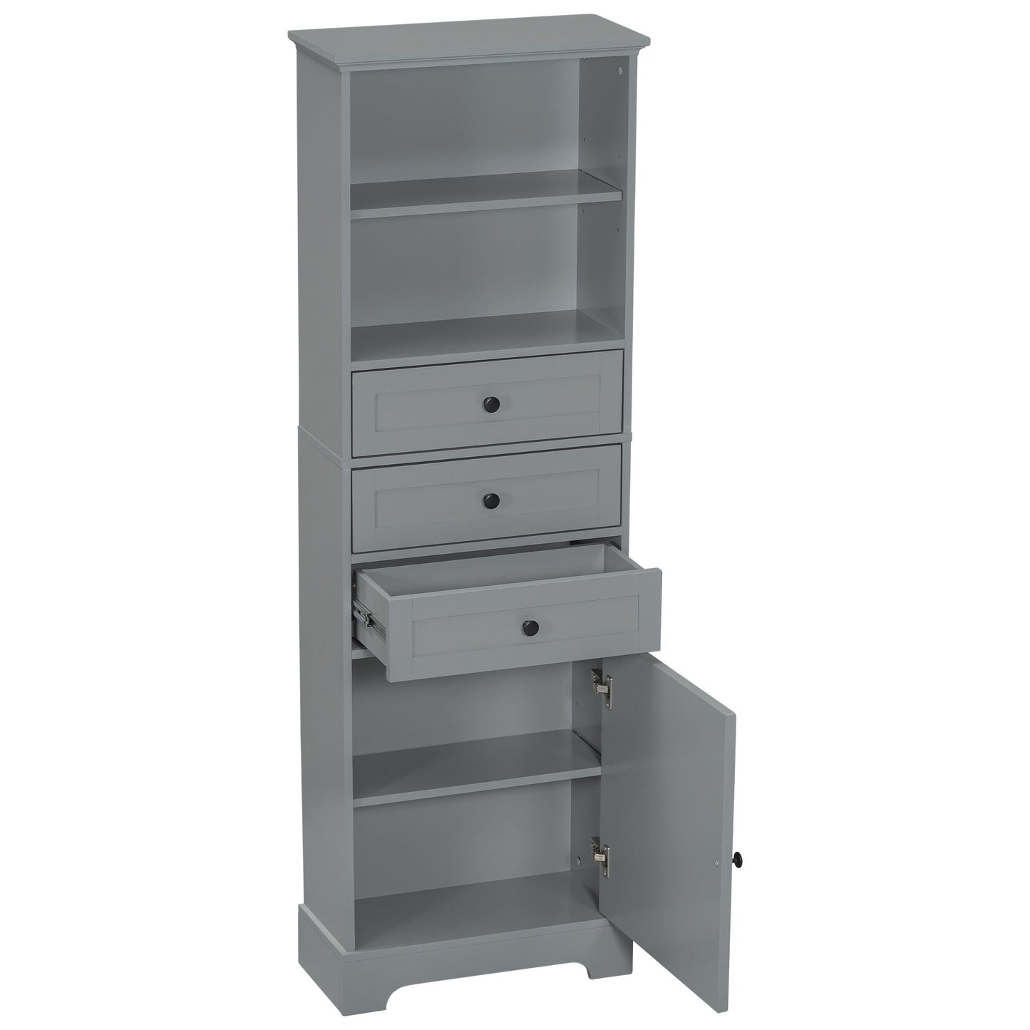 White Tall Storage Cabinet with 3 Drawers and Adjustable Shelves for Bathroom, Study, Office and Interior, MDF Board with Painted Finish - DelightsDownSouth
