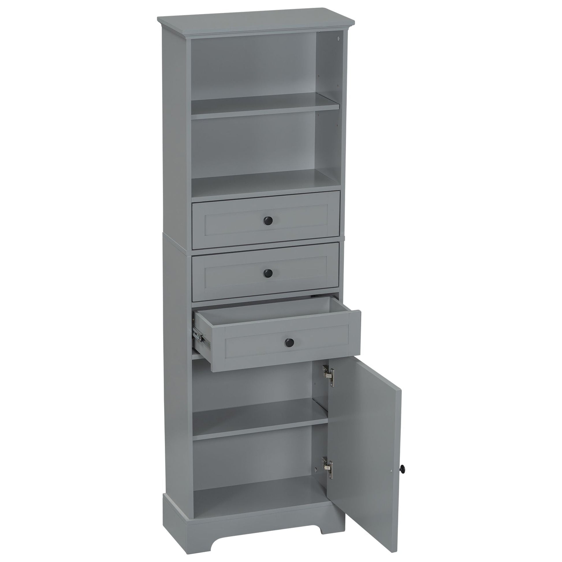 White Tall Storage Cabinet with 3 Drawers and Adjustable Shelves for Bathroom, Study, Office and Interior, MDF Board with Painted Finish - DelightsDownSouth