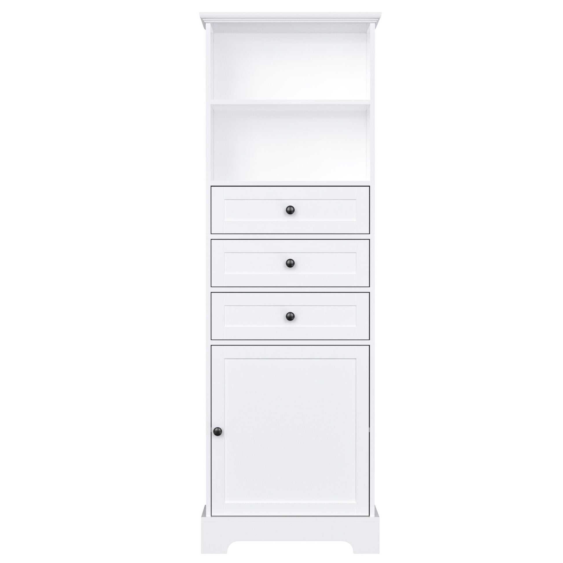 White Tall Storage Cabinet with 3 Drawers and Adjustable Shelves for Bathroom, Study, Office and Interior, MDF Board with Painted Finish - DelightsDownSouth