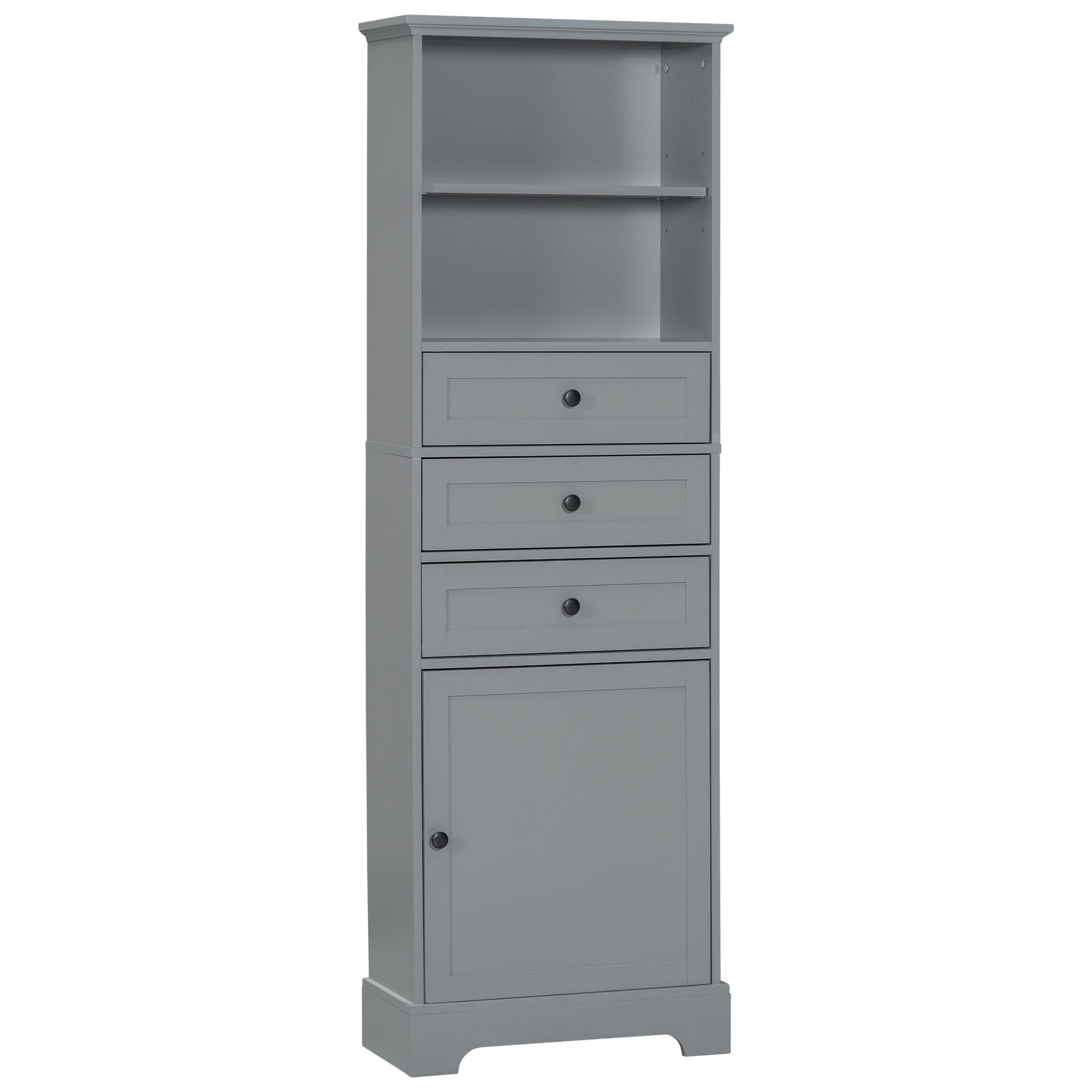 White Tall Storage Cabinet with 3 Drawers and Adjustable Shelves for Bathroom, Study, Office and Interior, MDF Board with Painted Finish - DelightsDownSouth