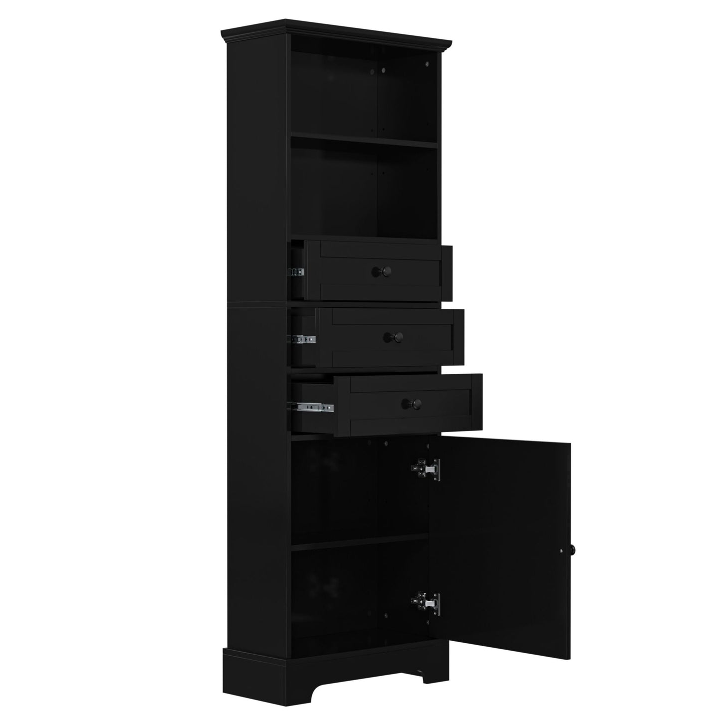 White Tall Storage Cabinet with 3 Drawers and Adjustable Shelves for Bathroom, Study, Office and Interior, MDF Board with Painted Finish - DelightsDownSouth