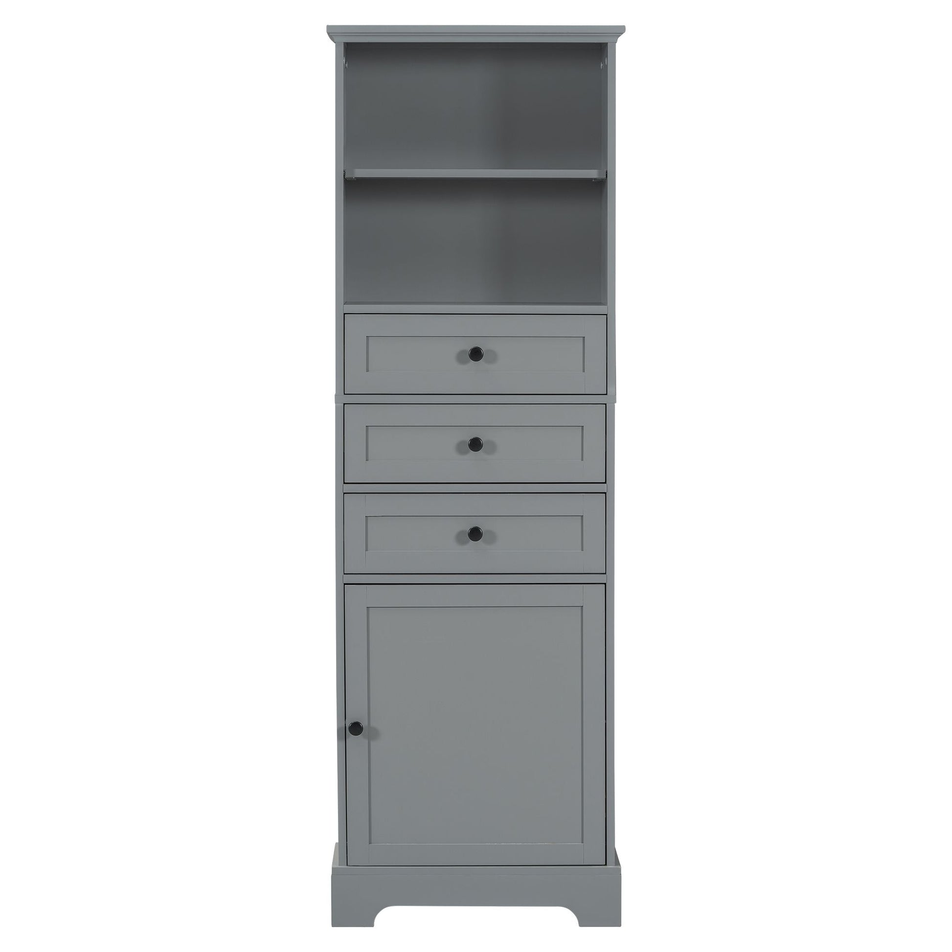 White Tall Storage Cabinet with 3 Drawers and Adjustable Shelves for Bathroom, Study, Office and Interior, MDF Board with Painted Finish - DelightsDownSouth