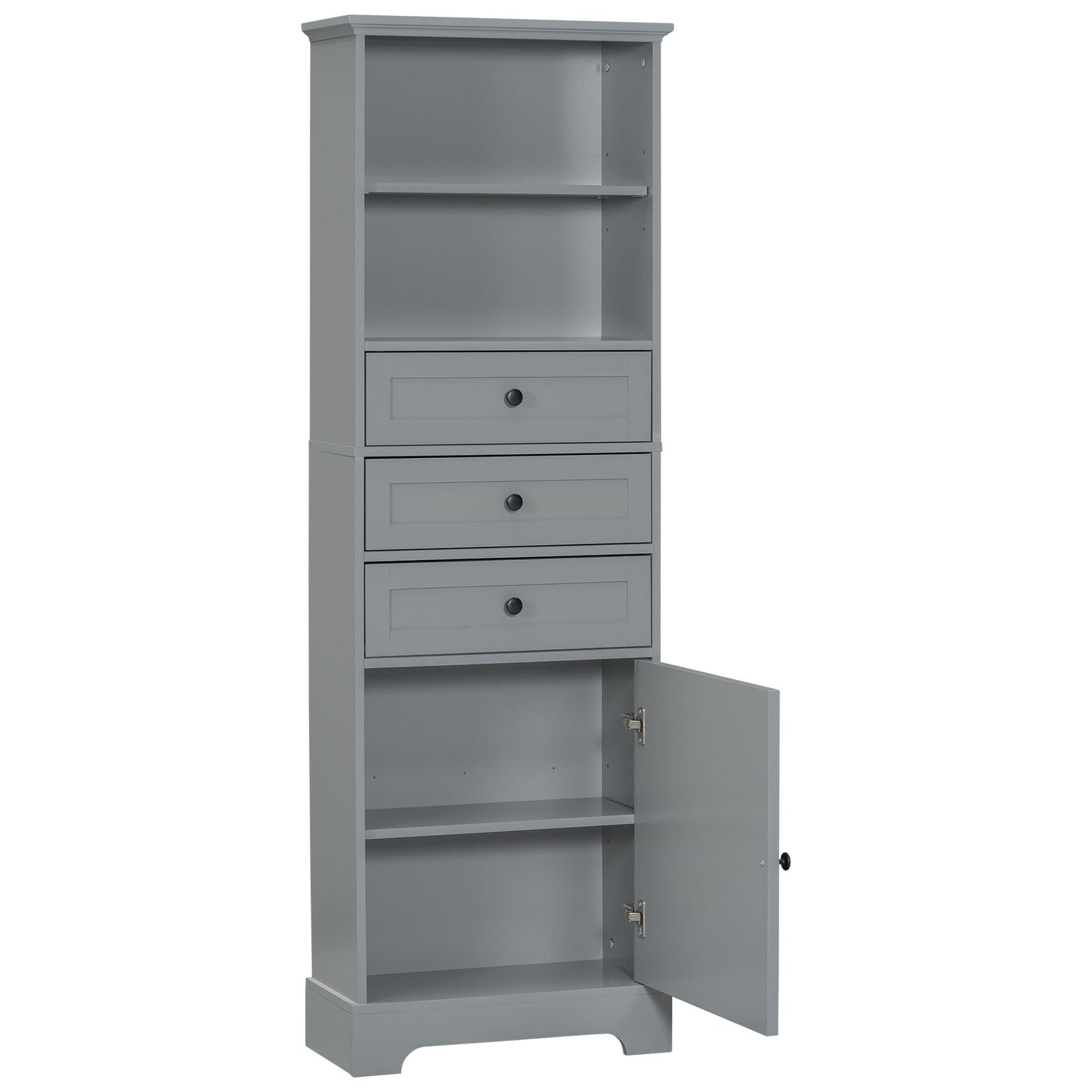 White Tall Storage Cabinet with 3 Drawers and Adjustable Shelves for Bathroom, Study, Office and Interior, MDF Board with Painted Finish - DelightsDownSouth