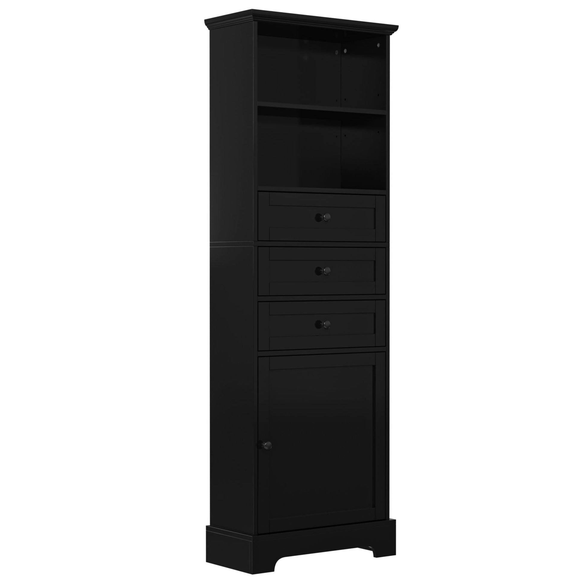 White Tall Storage Cabinet with 3 Drawers and Adjustable Shelves for Bathroom, Study, Office and Interior, MDF Board with Painted Finish - DelightsDownSouth