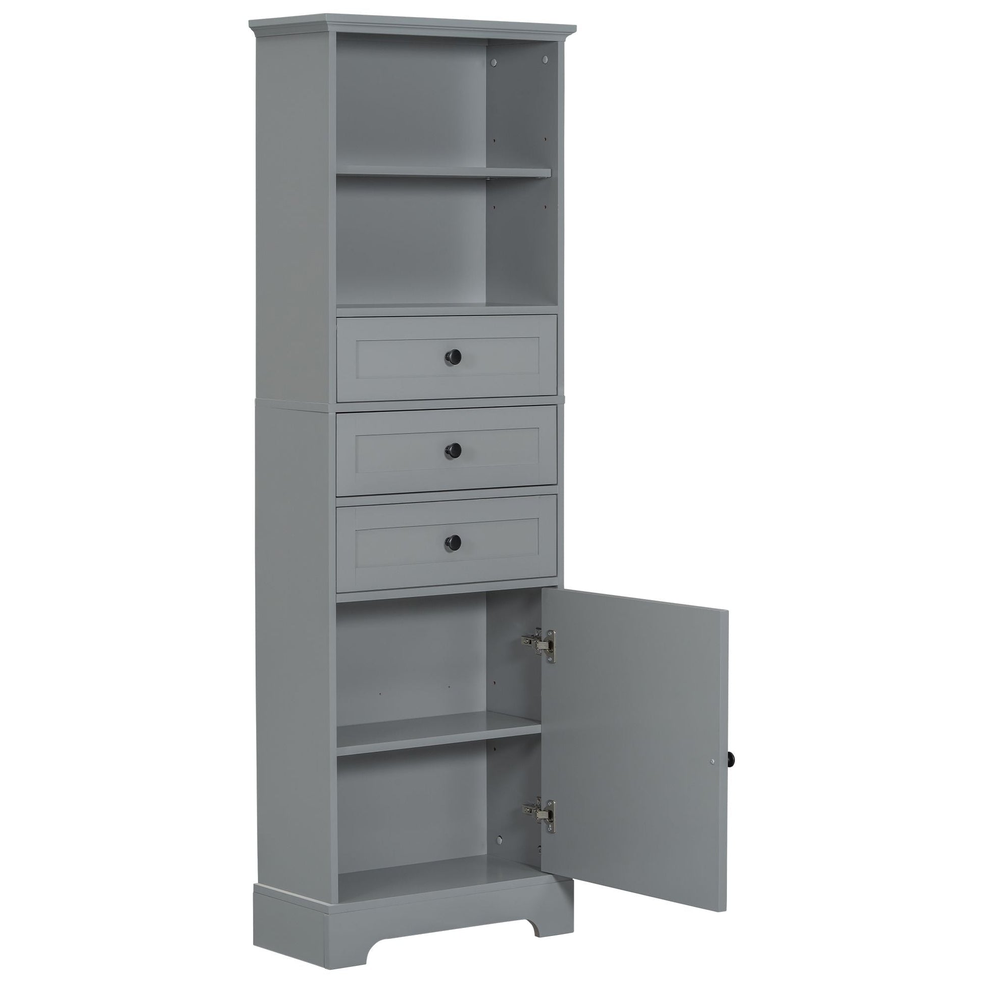 White Tall Storage Cabinet with 3 Drawers and Adjustable Shelves for Bathroom, Study, Office and Interior, MDF Board with Painted Finish - DelightsDownSouth