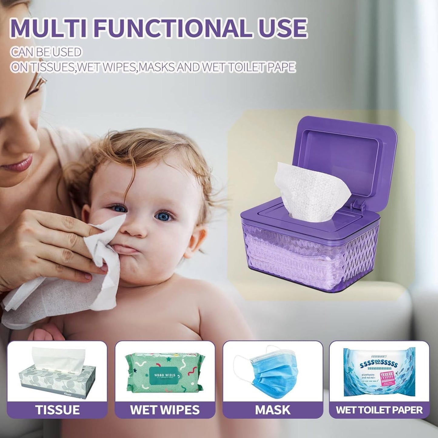 Wipes Dispenser, One - Handed Operation Wipe Holder for Baby & Adult, Seal - Designed Wipes Container for Bathroom Keep Diaper Wipes Fresh - DelightsDownSouth