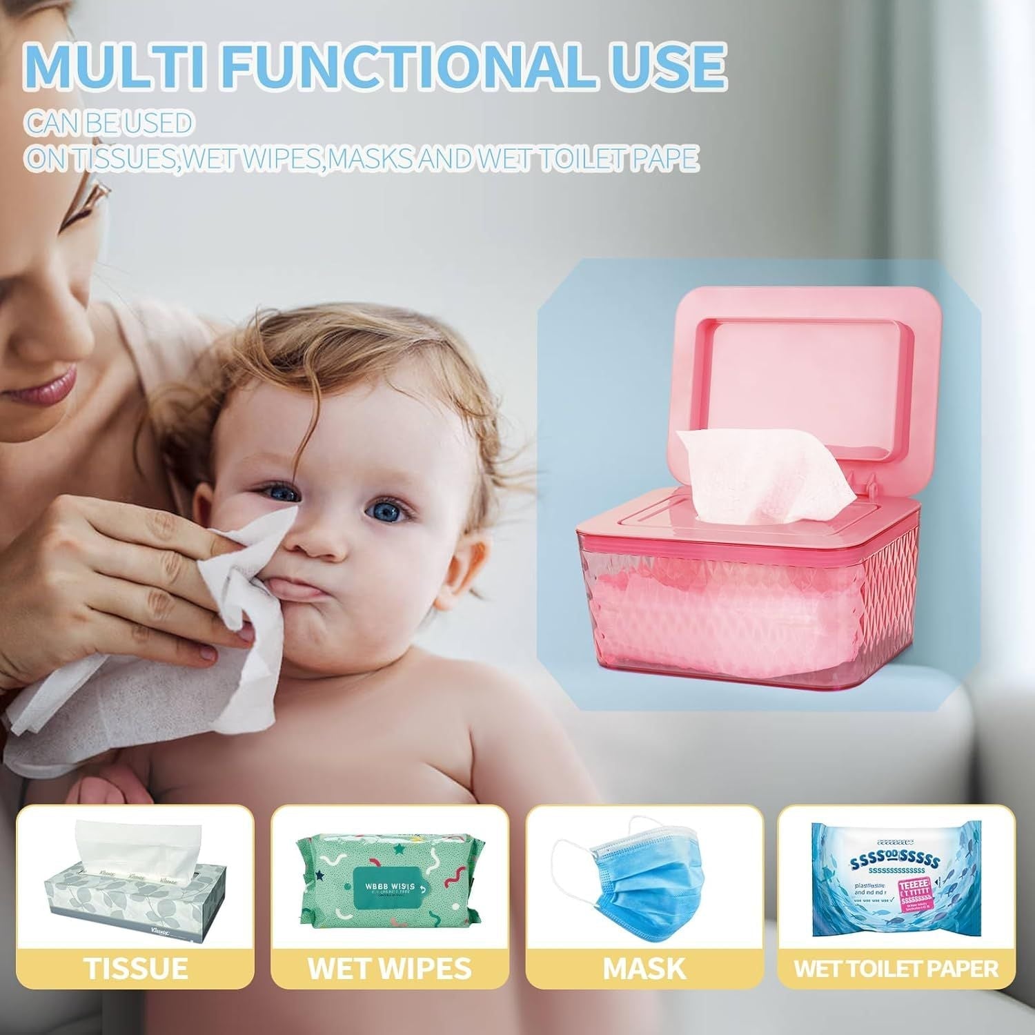 Wipes Dispenser, One - Handed Operation Wipe Holder for Baby & Adult, Seal - Designed Wipes Container for Bathroom Keep Diaper Wipes Fresh - DelightsDownSouth