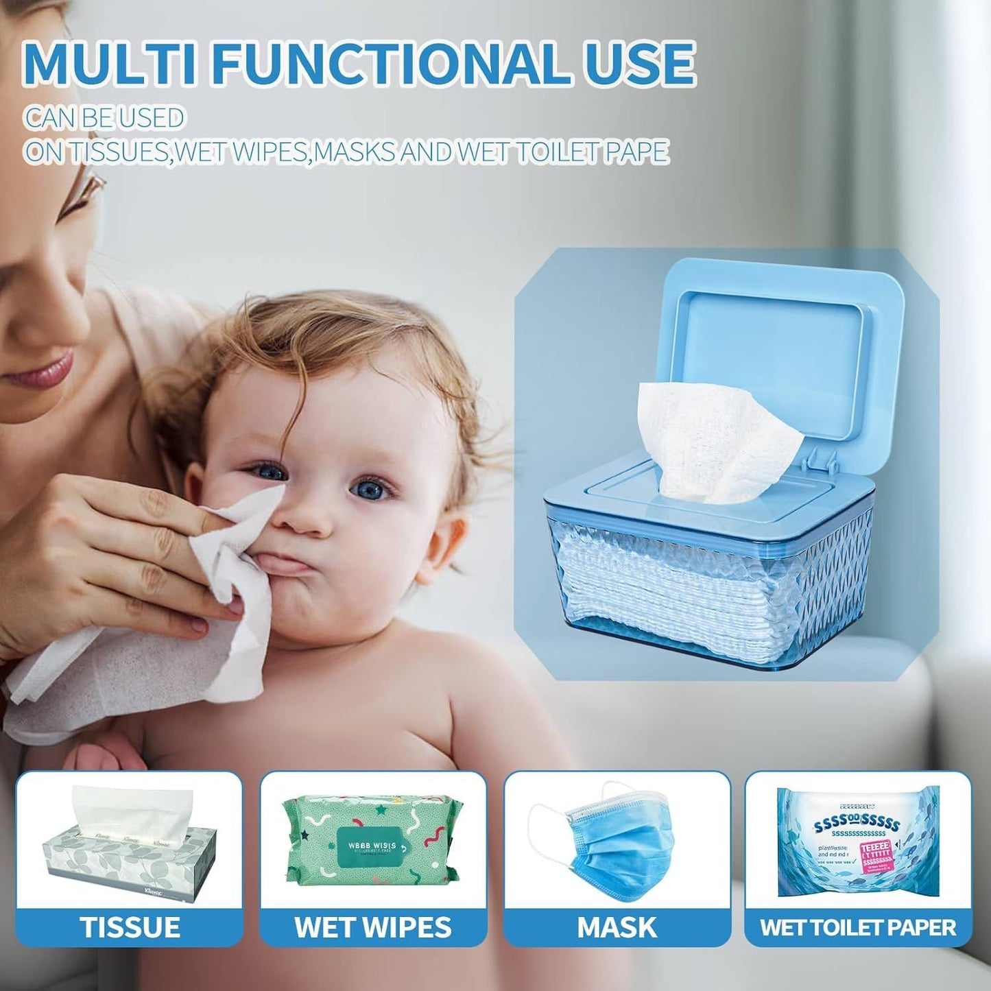 Wipes Dispenser, One - Handed Operation Wipe Holder for Baby & Adult, Seal - Designed Wipes Container for Bathroom Keep Diaper Wipes Fresh - DelightsDownSouth