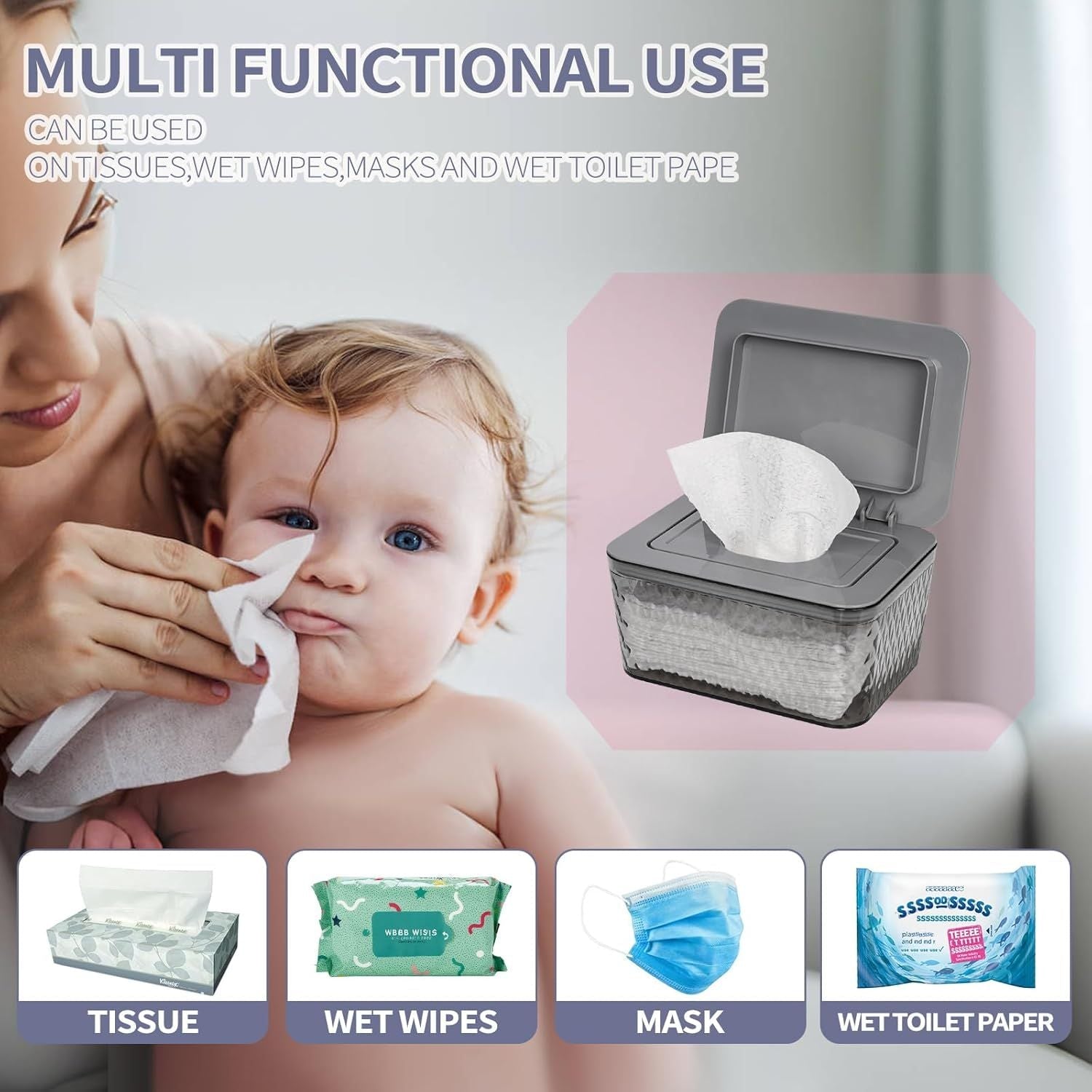 Wipes Dispenser, One - Handed Operation Wipe Holder for Baby & Adult, Seal - Designed Wipes Container for Bathroom Keep Diaper Wipes Fresh - DelightsDownSouth