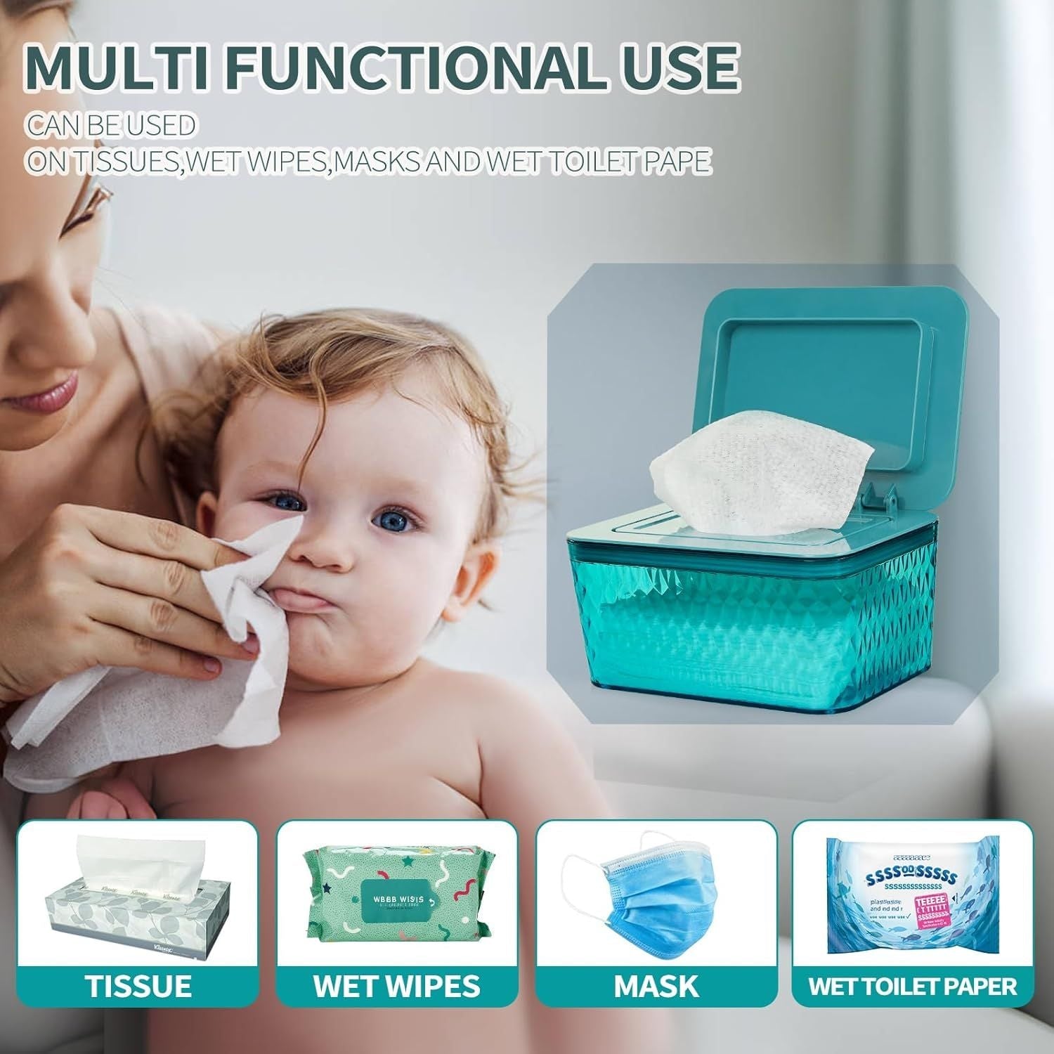 Wipes Dispenser, One - Handed Operation Wipe Holder for Baby & Adult, Seal - Designed Wipes Container for Bathroom Keep Diaper Wipes Fresh - DelightsDownSouth