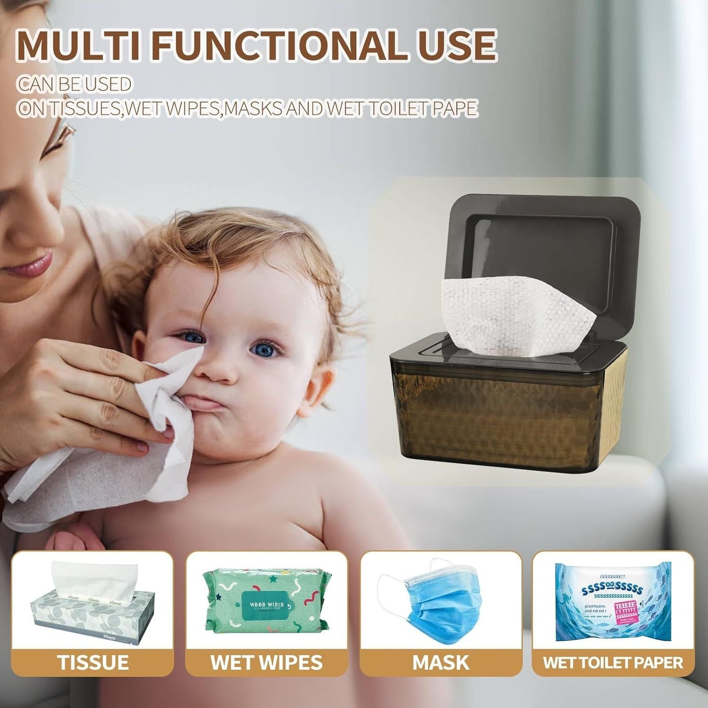 Wipes Dispenser, One - Handed Operation Wipe Holder for Baby & Adult, Seal - Designed Wipes Container for Bathroom Keep Diaper Wipes Fresh - DelightsDownSouth