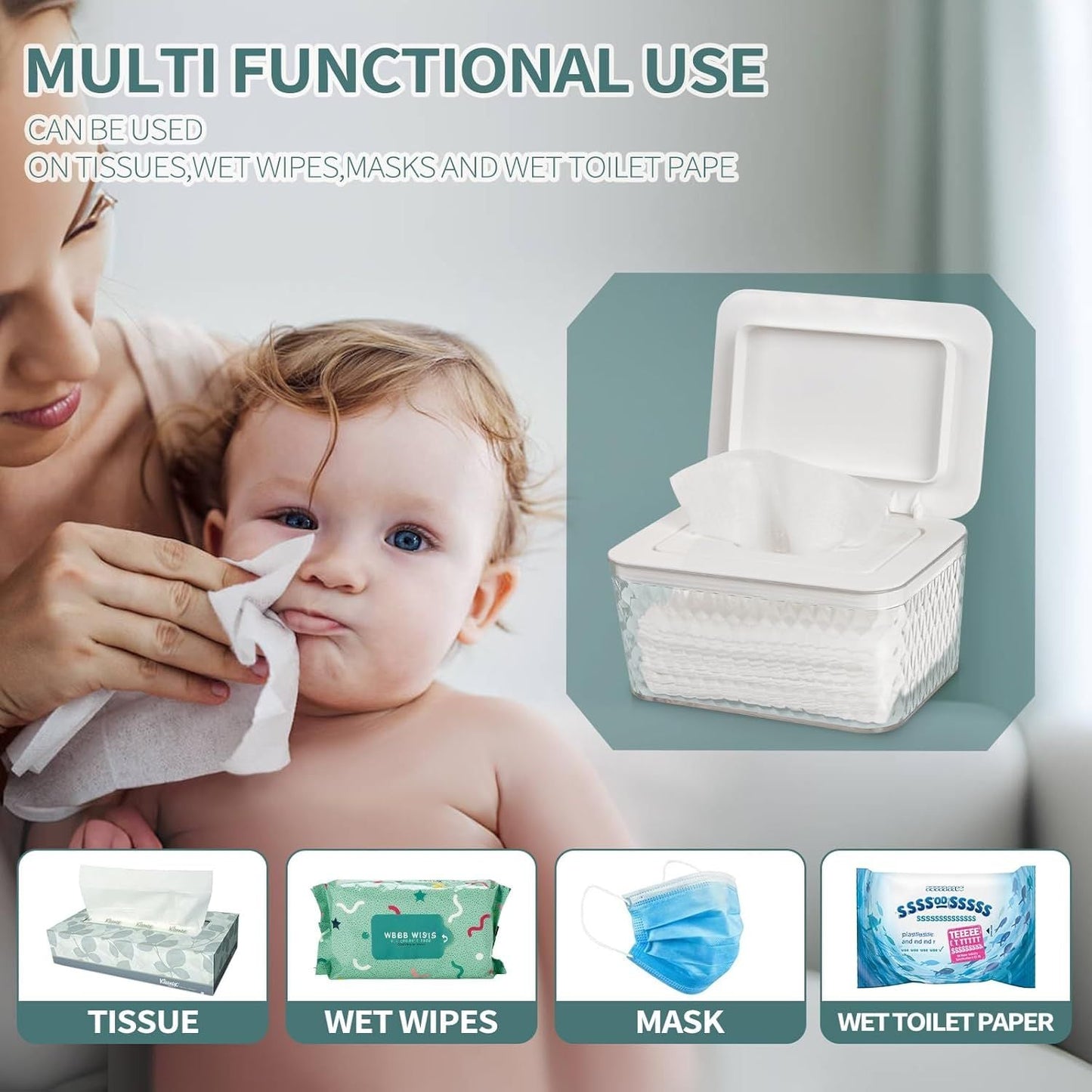 Wipes Dispenser, One - Handed Operation Wipe Holder for Baby & Adult, Seal - Designed Wipes Container for Bathroom Keep Diaper Wipes Fresh - DelightsDownSouth