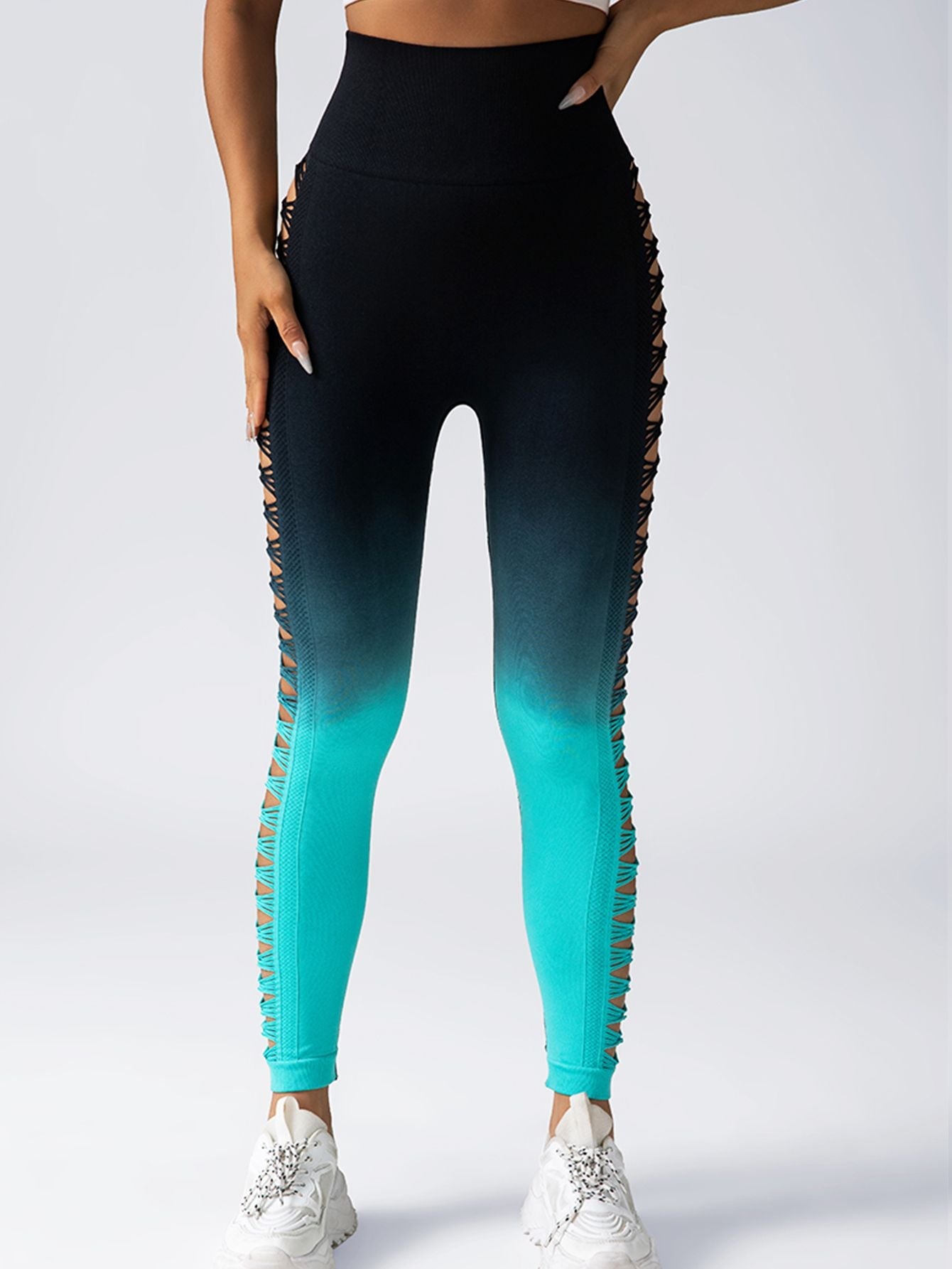 Women's High - Waisted Gradient Yoga Pants, Cutout Leggings, Booty Lifting, Athletic Long Tights For Fitness Workout, Breathable Sportswear - DelightsDownSouth