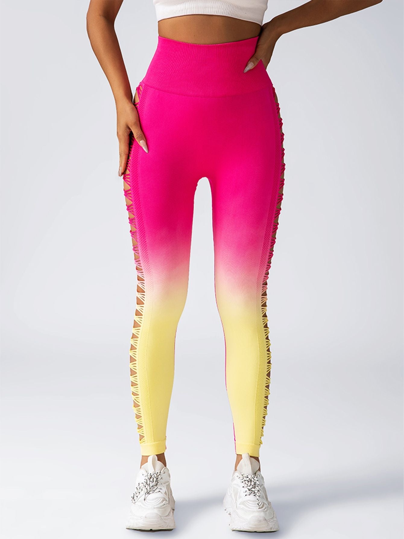 Women's High - Waisted Gradient Yoga Pants, Cutout Leggings, Booty Lifting, Athletic Long Tights For Fitness Workout, Breathable Sportswear - DelightsDownSouth
