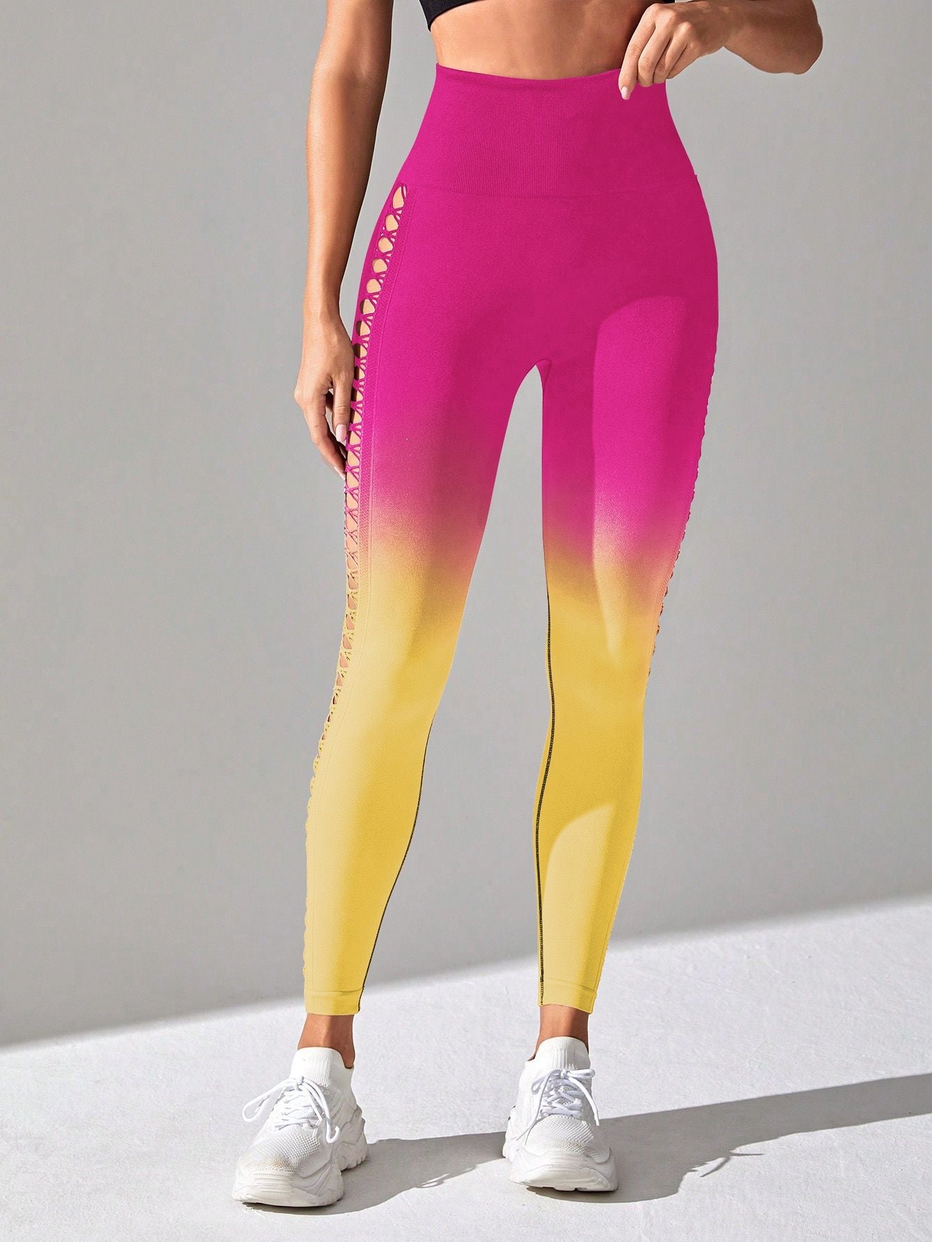 Women's High - Waisted Gradient Yoga Pants, Cutout Leggings, Booty Lifting, Athletic Long Tights For Fitness Workout, Breathable Sportswear - DelightsDownSouth
