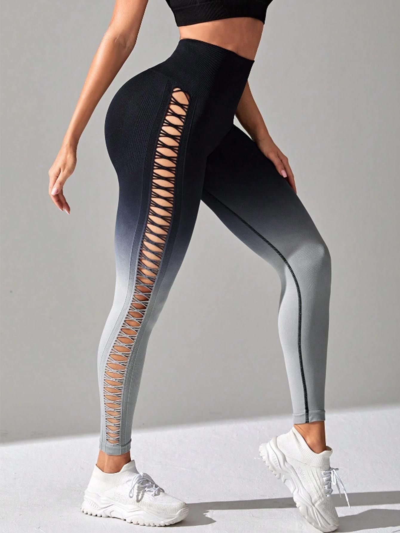 Women's High - Waisted Gradient Yoga Pants, Cutout Leggings, Booty Lifting, Athletic Long Tights For Fitness Workout, Breathable Sportswear - DelightsDownSouth