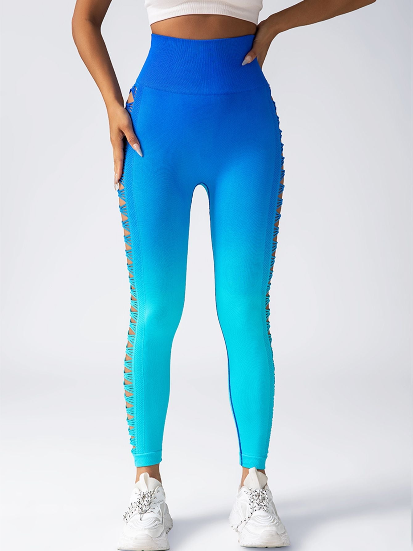 Women's High - Waisted Gradient Yoga Pants, Cutout Leggings, Booty Lifting, Athletic Long Tights For Fitness Workout, Breathable Sportswear - DelightsDownSouth