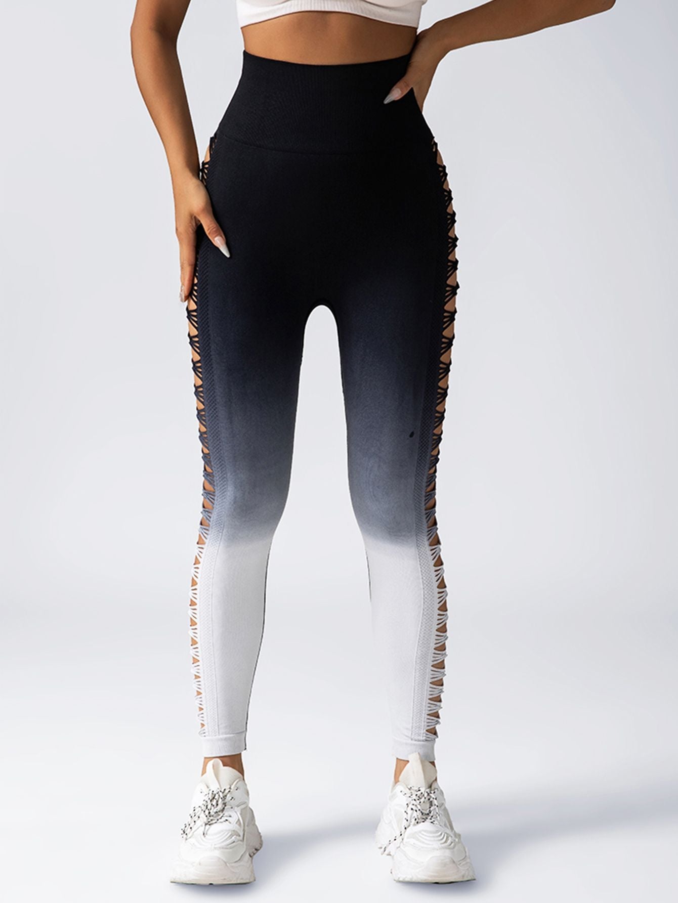 Women's High - Waisted Gradient Yoga Pants, Cutout Leggings, Booty Lifting, Athletic Long Tights For Fitness Workout, Breathable Sportswear - DelightsDownSouth